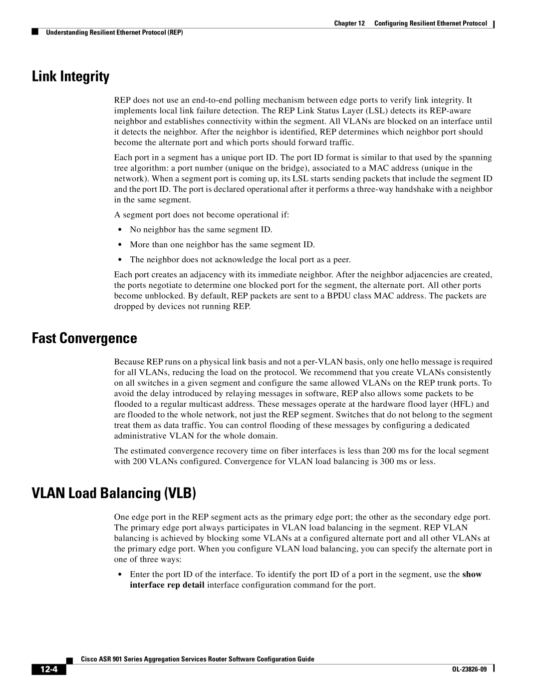 Cisco Systems A9014CFD manual Link Integrity, Fast Convergence, Vlan Load Balancing VLB, 12-4 