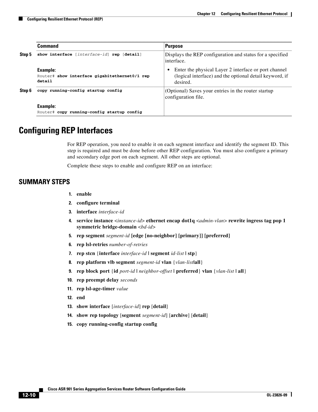 Cisco Systems A9014CFD manual Configuring REP Interfaces, 12-10 