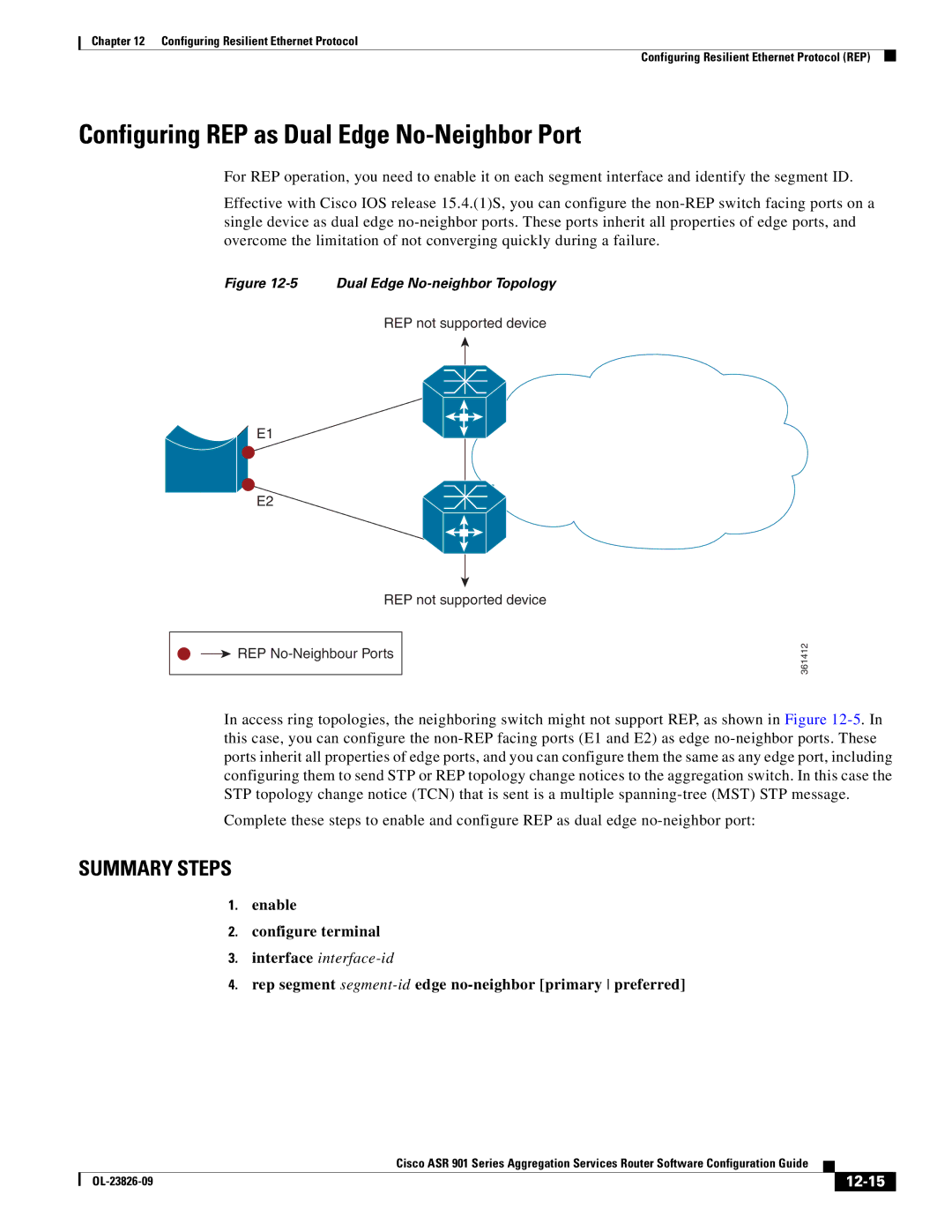 Cisco Systems A9014CFD manual Configuring REP as Dual Edge No-Neighbor Port, 12-15 