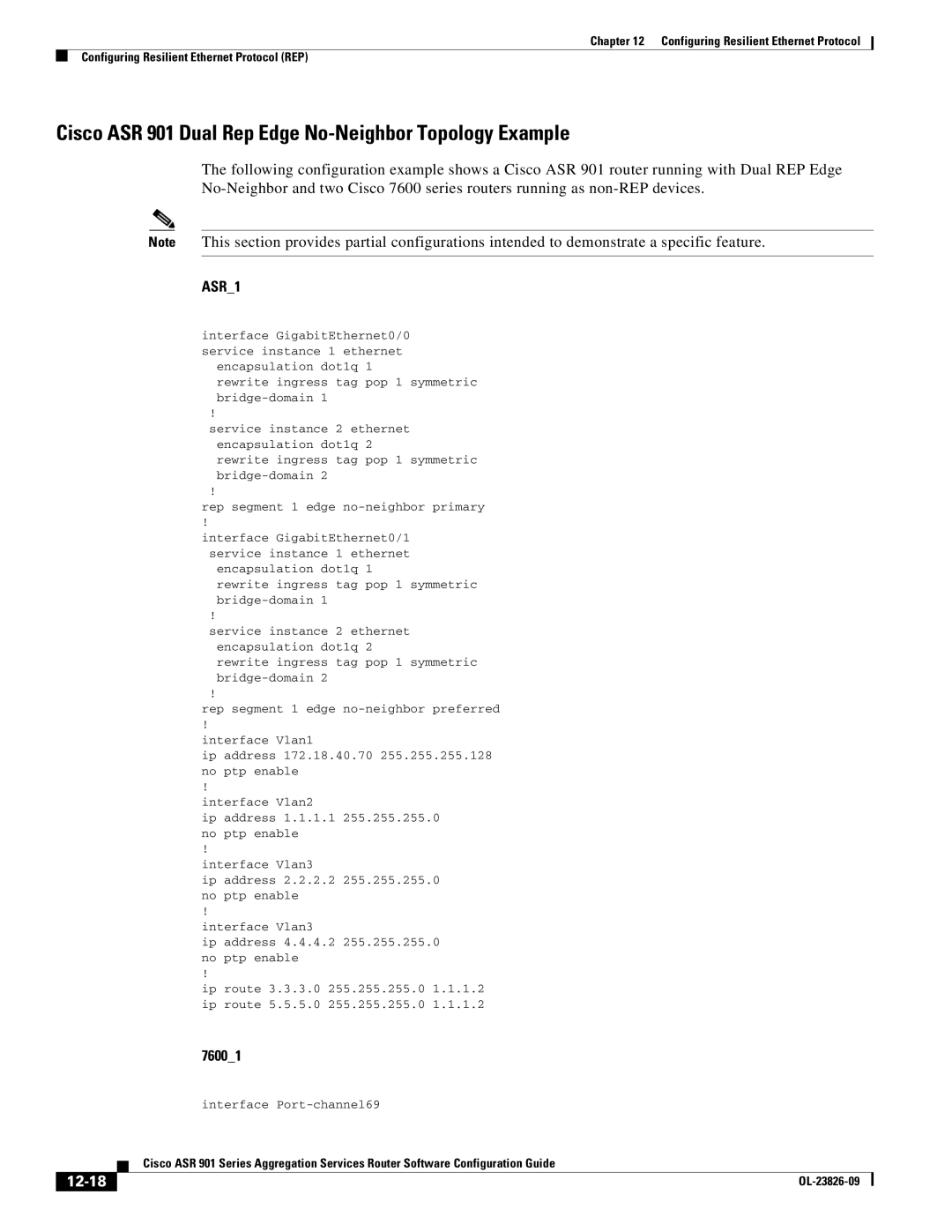 Cisco Systems A9014CFD manual Cisco ASR 901 Dual Rep Edge No-Neighbor Topology Example, 76001, 12-18 