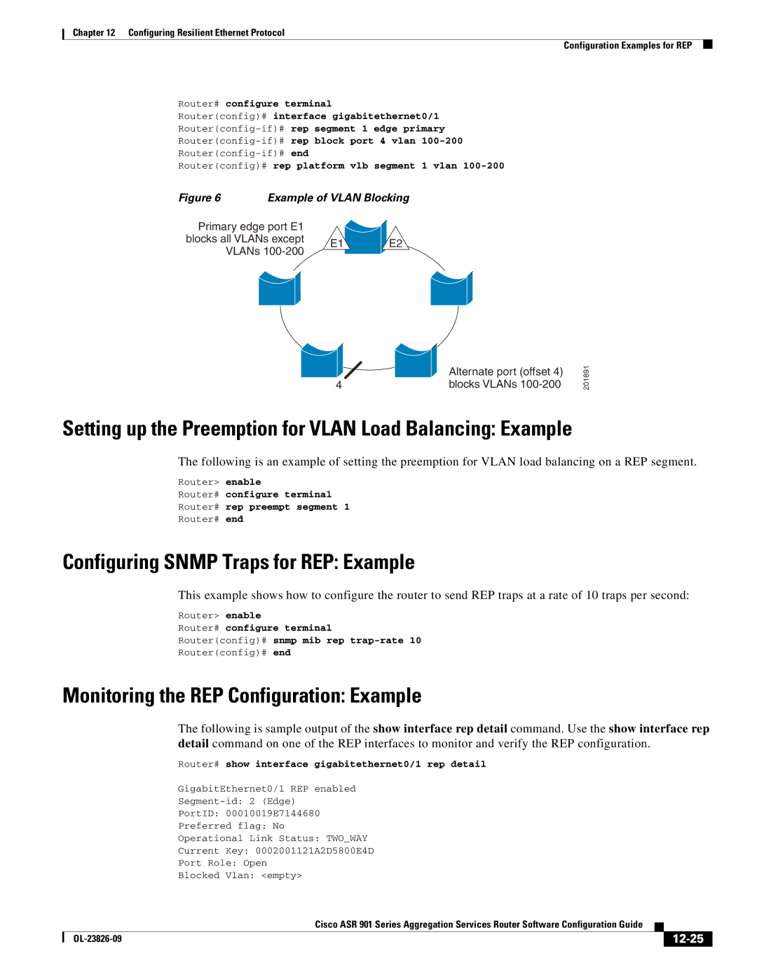 Cisco Systems A9014CFD Setting up the Preemption for Vlan Load Balancing Example, Configuring Snmp Traps for REP Example 