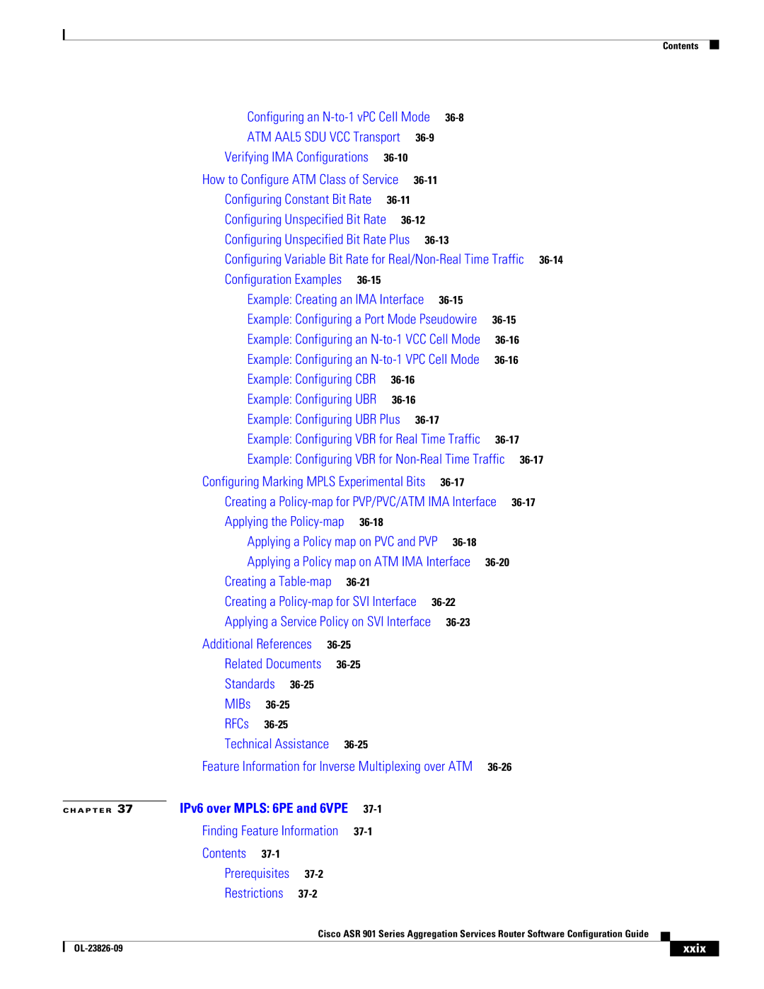 Cisco Systems A9014CFD manual Configuring Unspecified Bit Rate, Xxix 