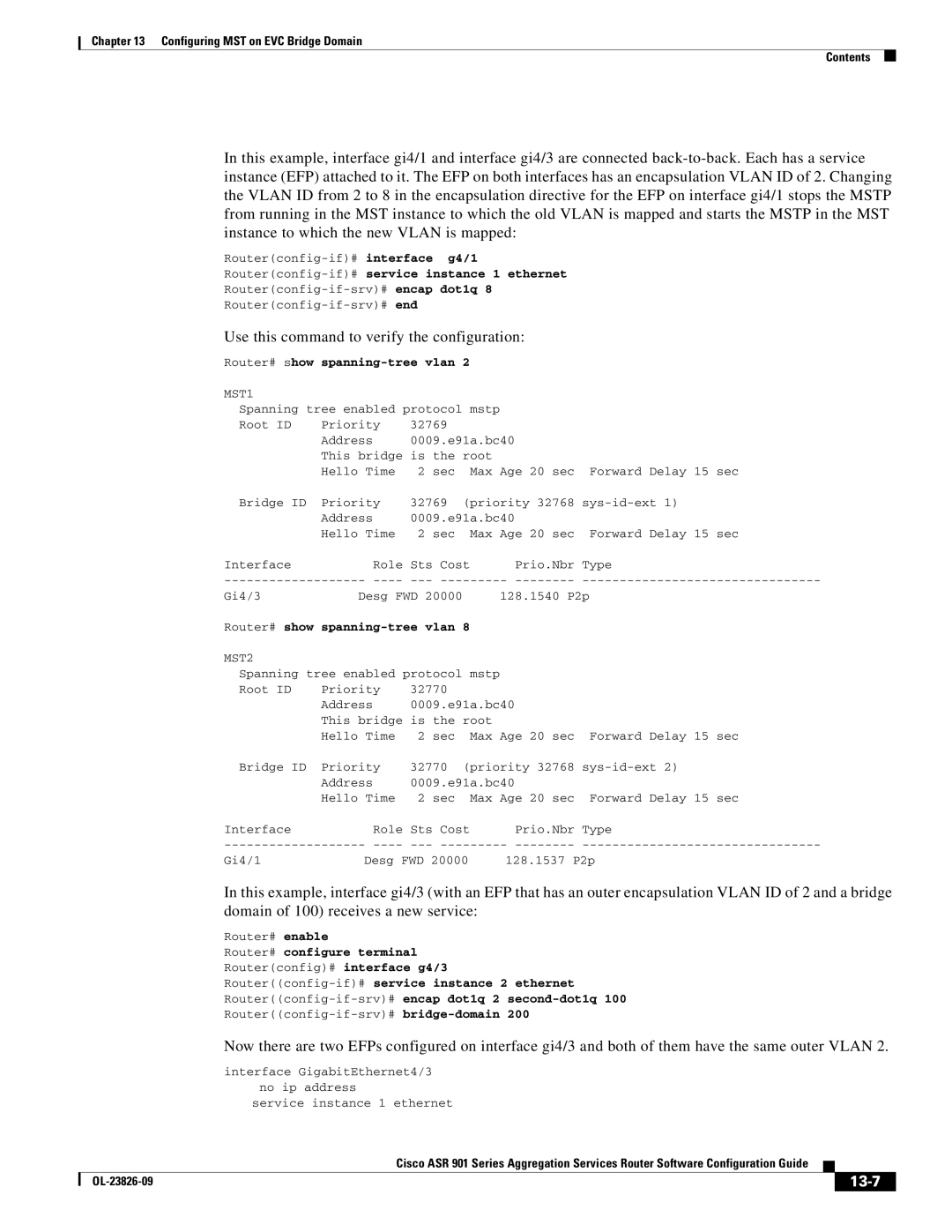 Cisco Systems A9014CFD manual 13-7, Router# show spanning-tree vlan 