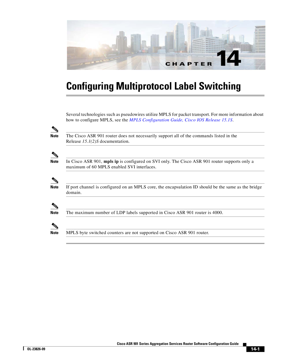 Cisco Systems A9014CFD manual Configuring Multiprotocol Label Switching, 14-1 