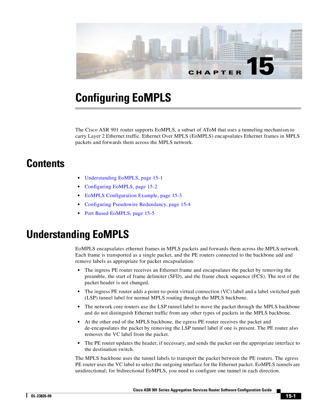 Cisco Systems A9014CFD manual Configuring EoMPLS, Understanding EoMPLS, 15-1 