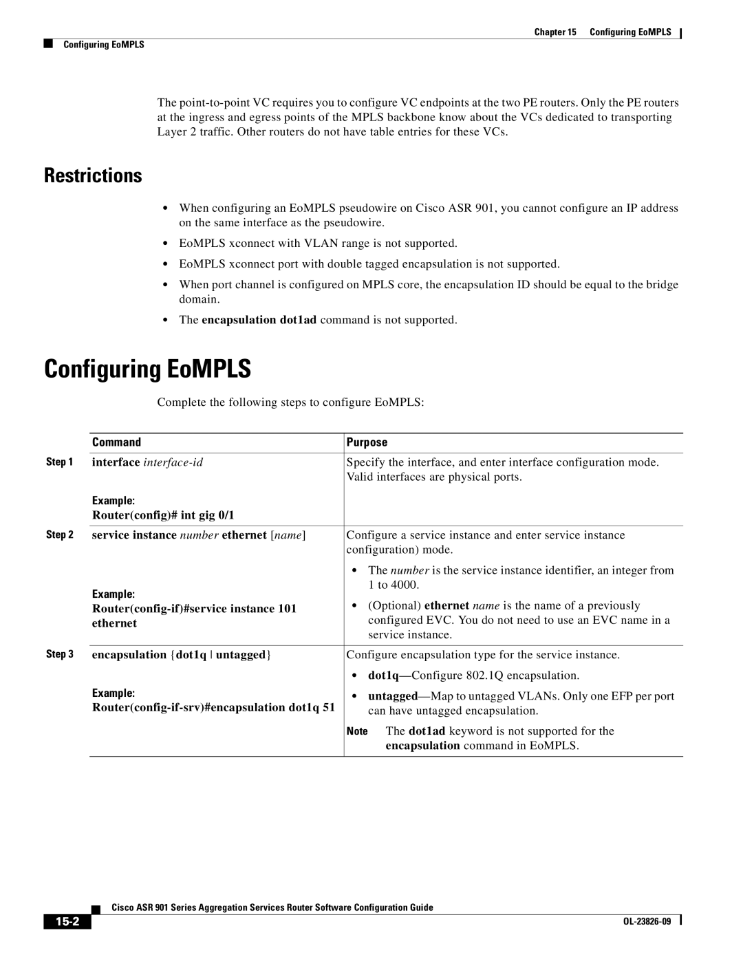 Cisco Systems A9014CFD manual Configuring EoMPLS, 15-2 