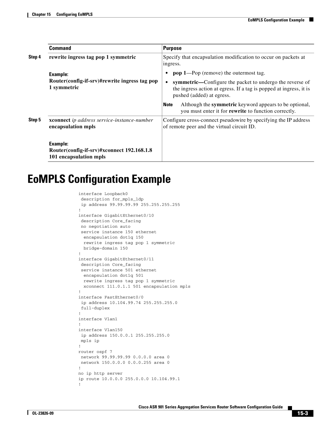 Cisco Systems A9014CFD manual EoMPLS Configuration Example, 15-3 