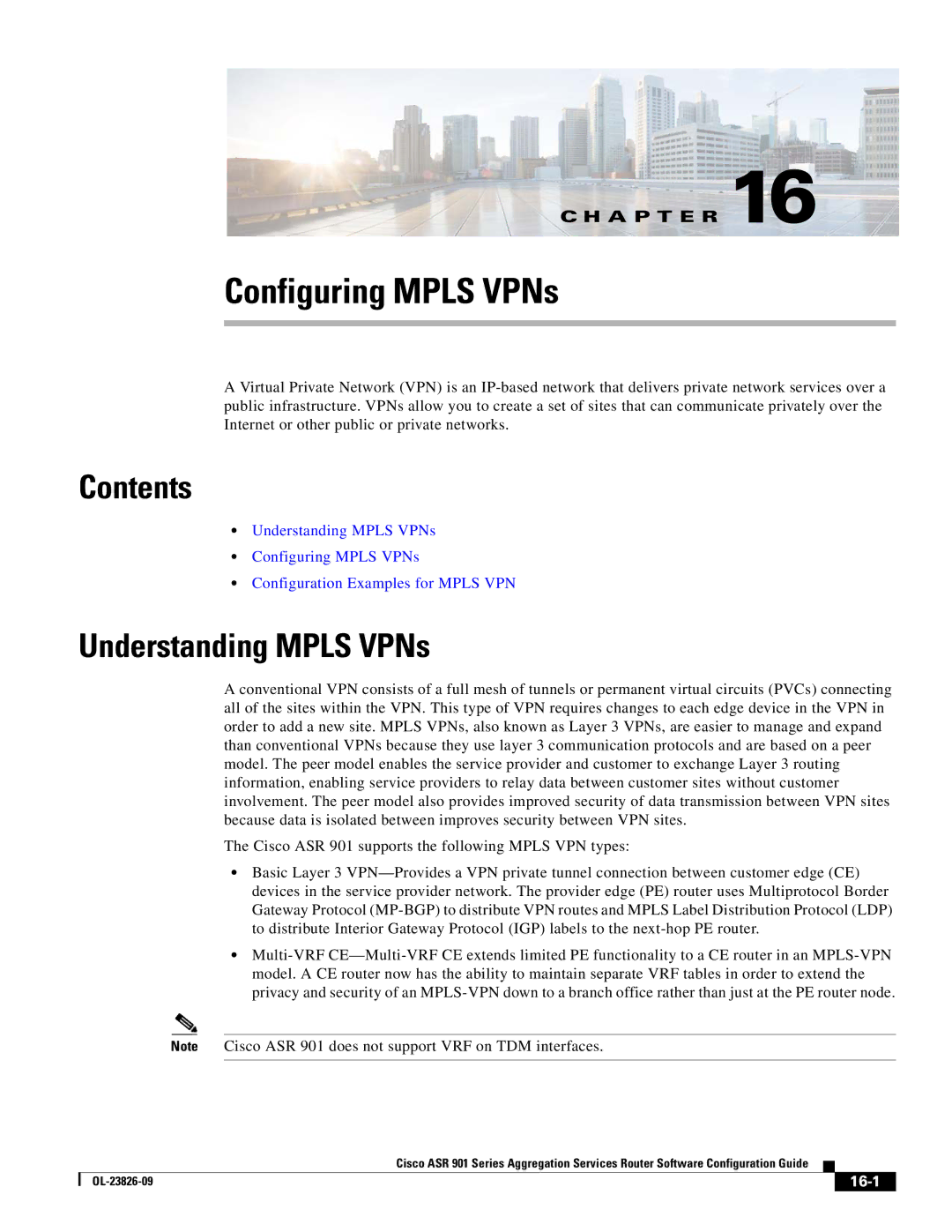 Cisco Systems A9014CFD manual Configuring Mpls VPNs, Understanding Mpls VPNs, 16-1 