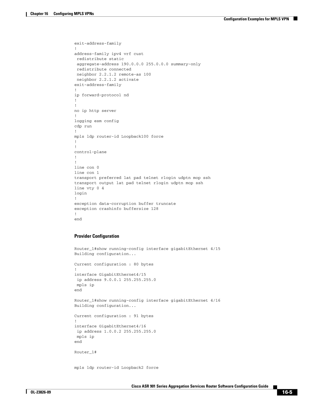 Cisco Systems A9014CFD manual Provider Configuration, 16-5 