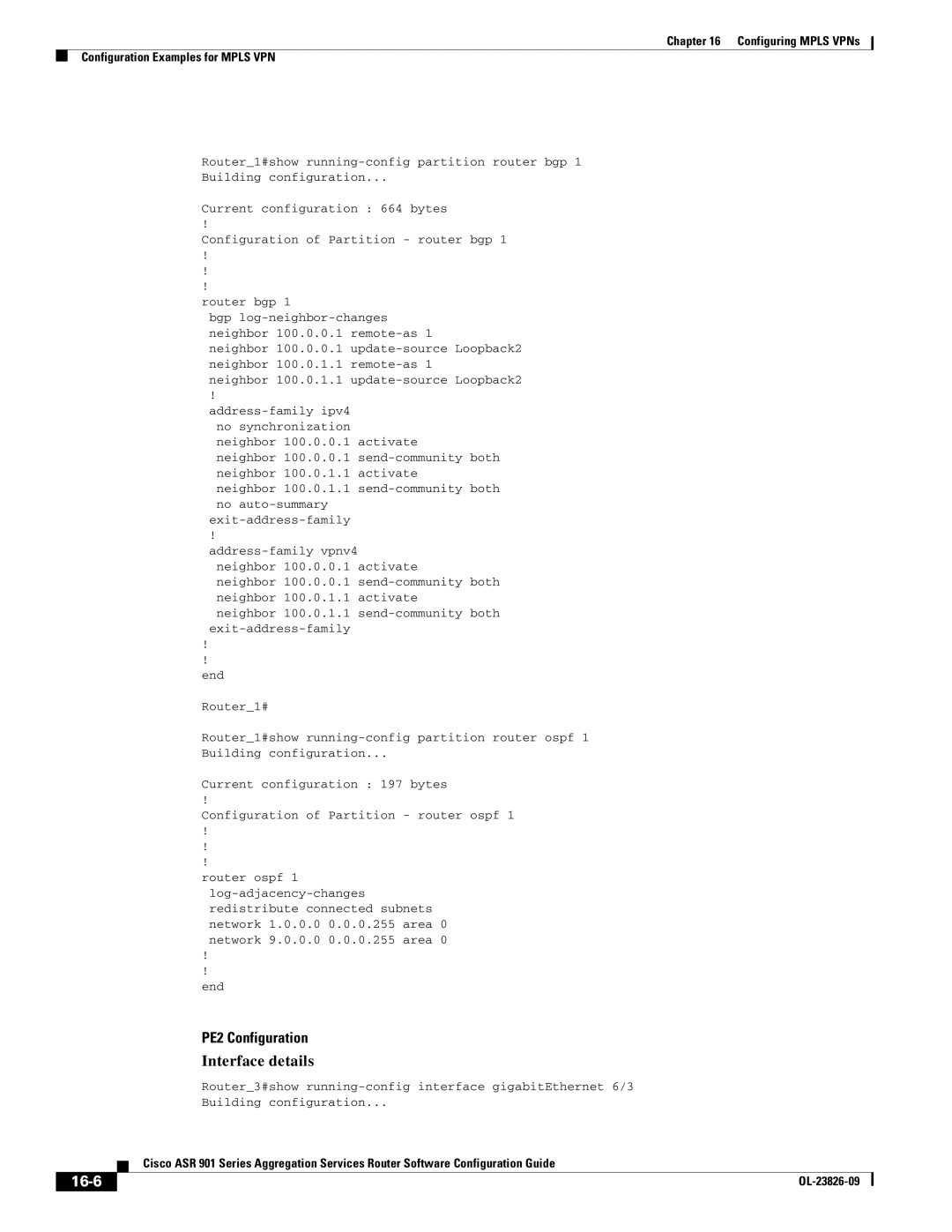 Cisco Systems A9014CFD manual PE2 Configuration, Interface details, 16-6 