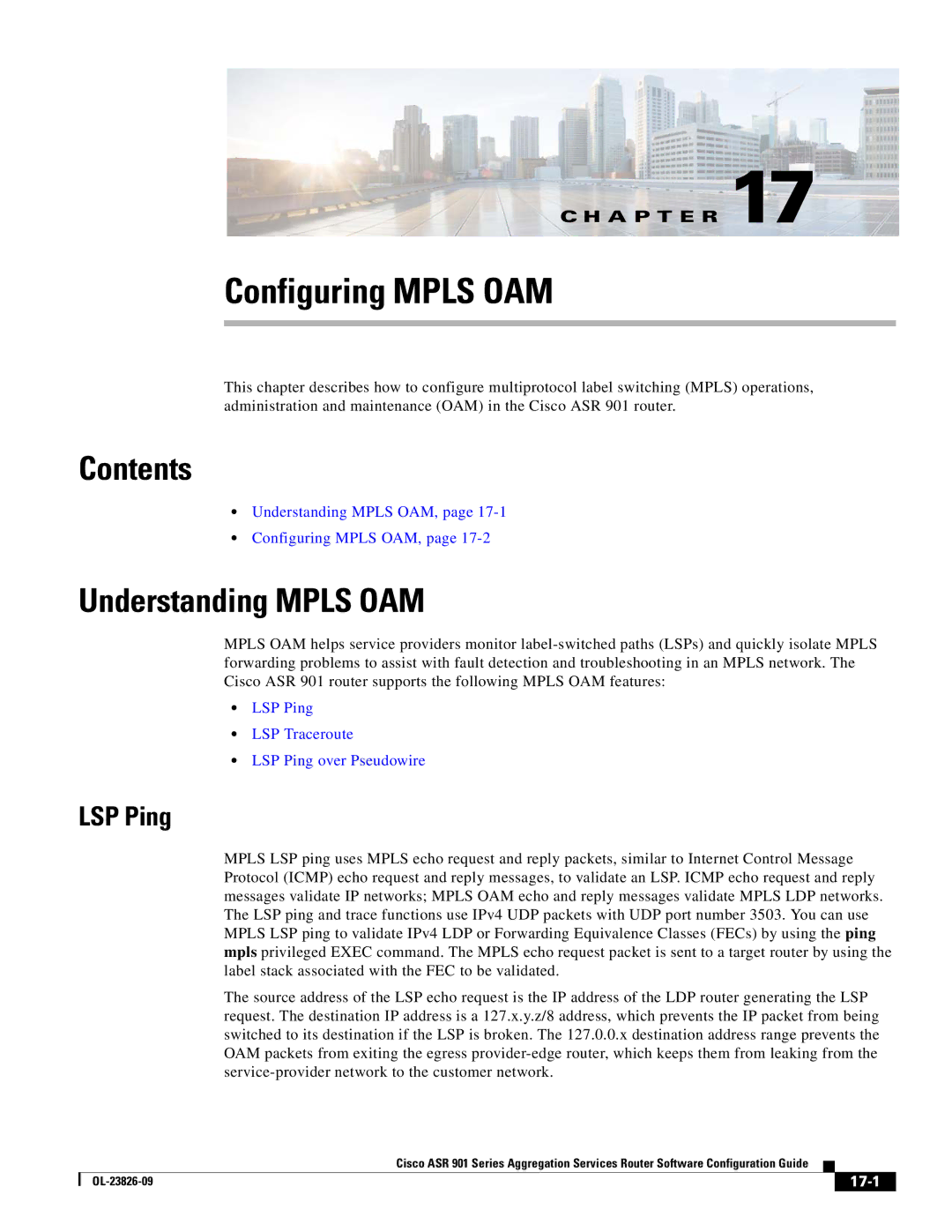 Cisco Systems A9014CFD manual Configuring Mpls OAM, Understanding Mpls OAM, LSP Ping, 17-1 