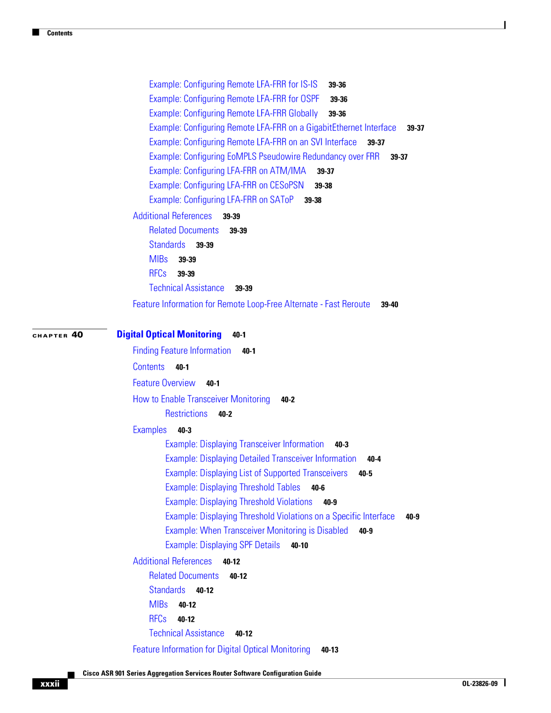 Cisco Systems A9014CFD manual Finding Feature Information, Xxxii 