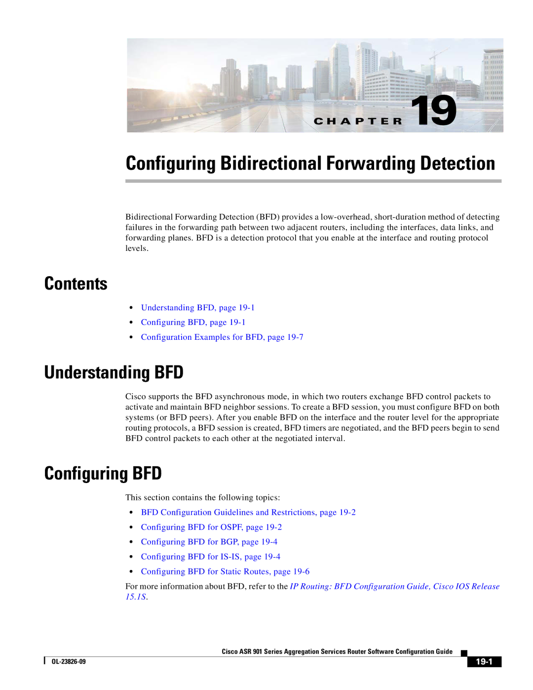 Cisco Systems A9014CFD manual Understanding BFD, Configuring BFD, 19-1 