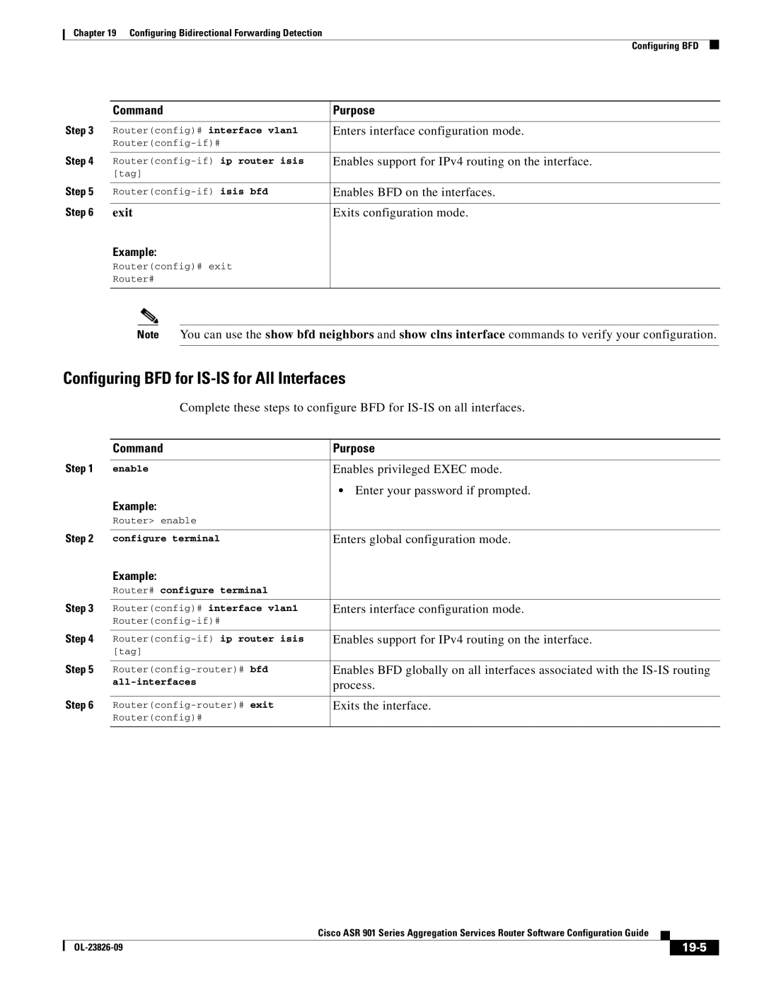 Cisco Systems A9014CFD manual Configuring BFD for IS-IS for All Interfaces, 19-5 