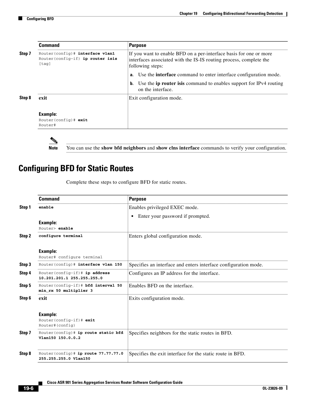 Cisco Systems A9014CFD manual Configuring BFD for Static Routes, 19-6 