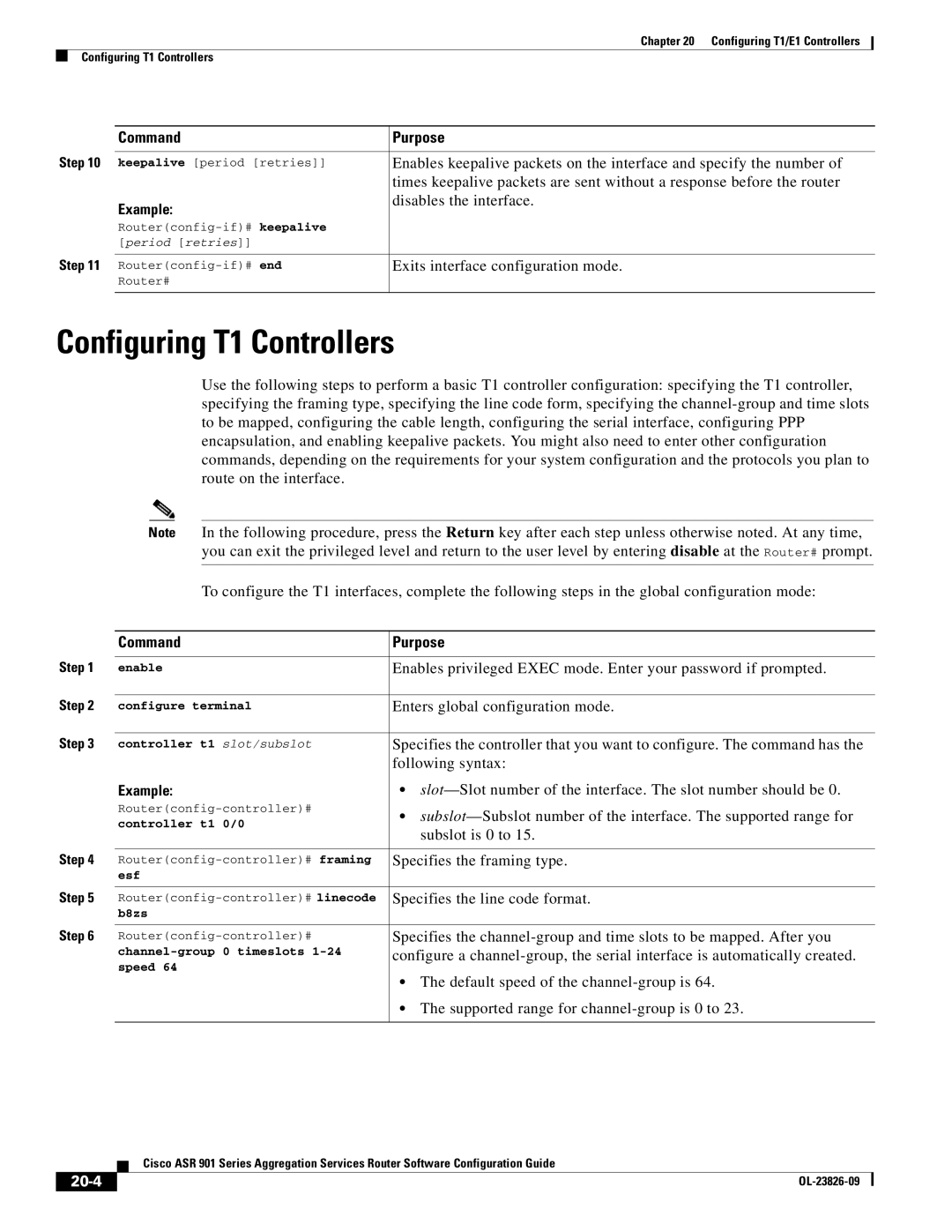 Cisco Systems A9014CFD manual Configuring T1 Controllers, 20-4 