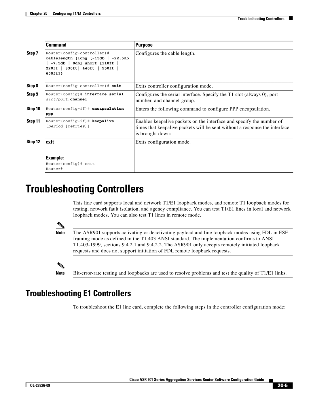 Cisco Systems A9014CFD manual Troubleshooting Controllers, Troubleshooting E1 Controllers, 20-5 