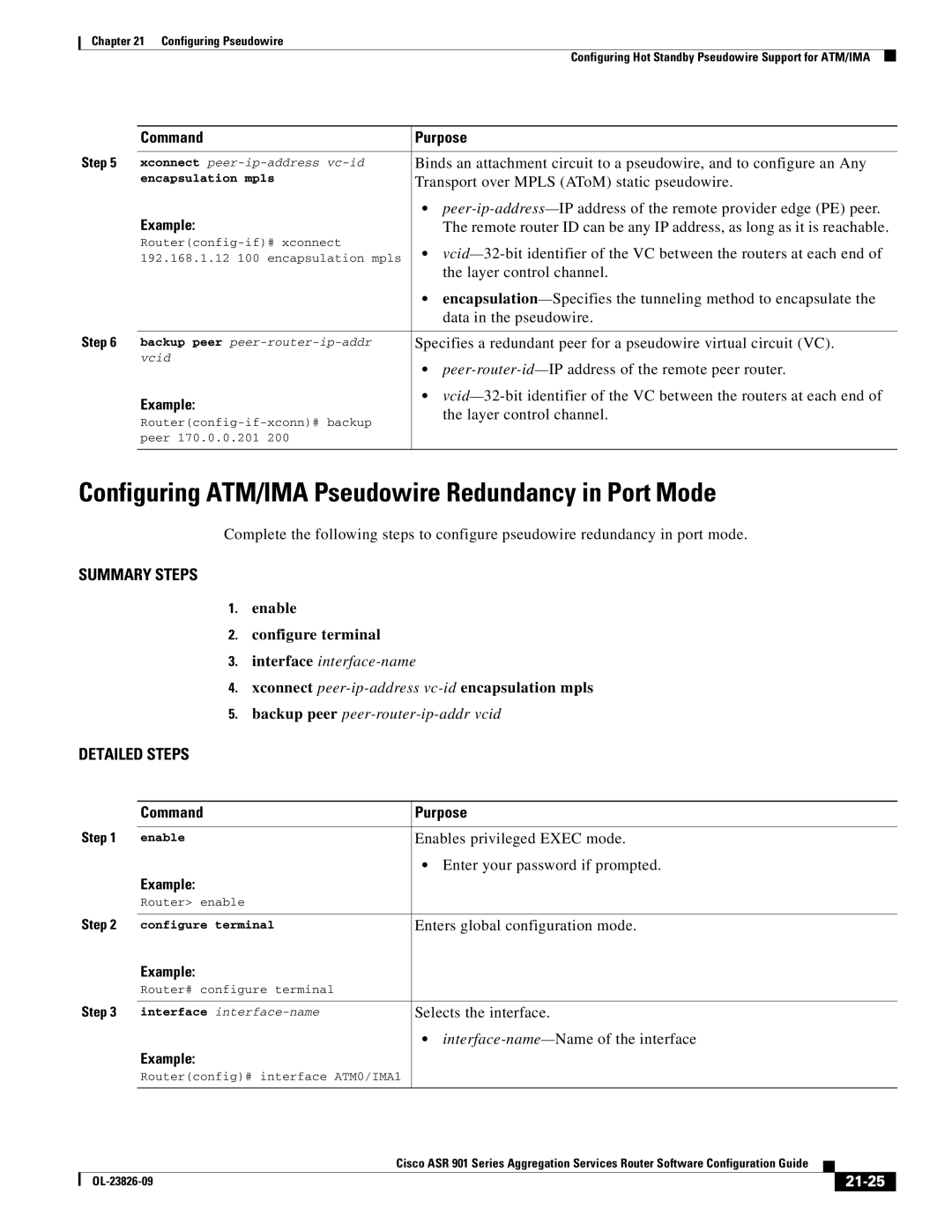 Cisco Systems A9014CFD Configuring ATM/IMA Pseudowire Redundancy in Port Mode, Transport over Mpls AToM static pseudowire 