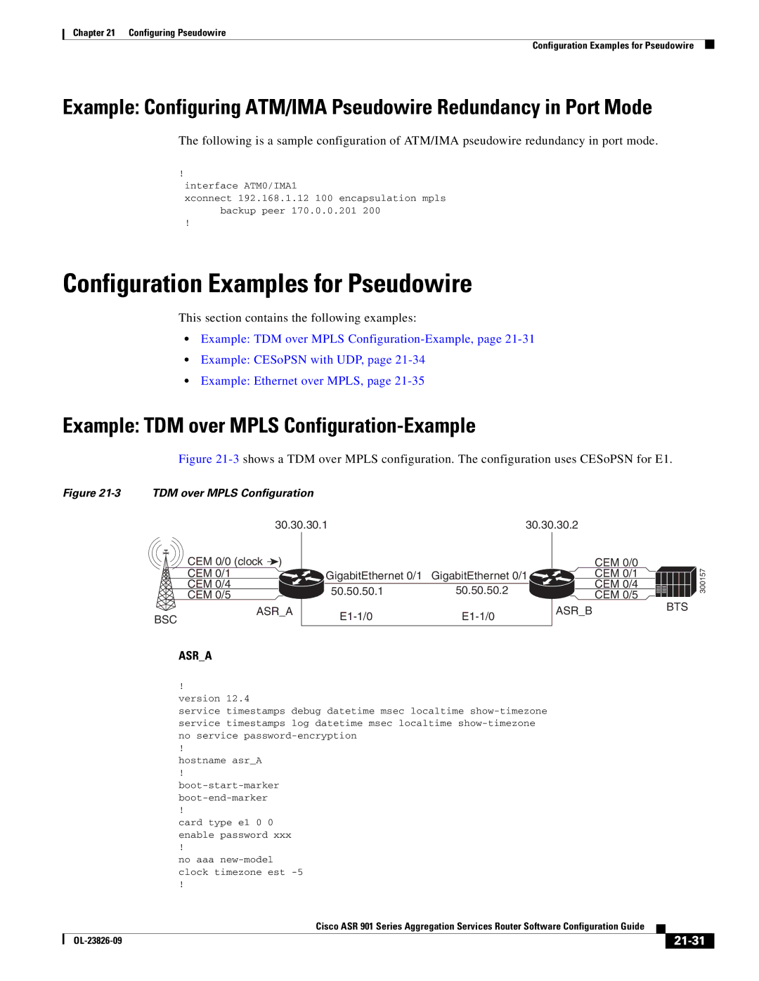 Cisco Systems A9014CFD manual Configuration Examples for Pseudowire, Example TDM over Mpls Configuration-Example, 21-31 