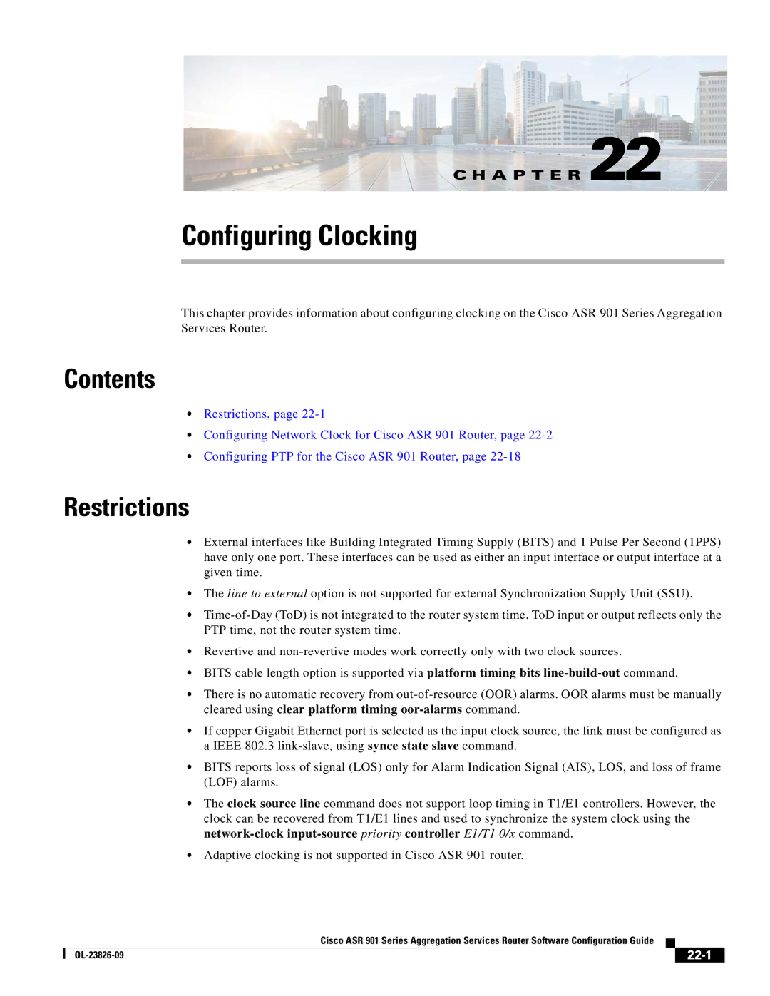 Cisco Systems A9014CFD manual Configuring Clocking, Restrictions, 22-1 