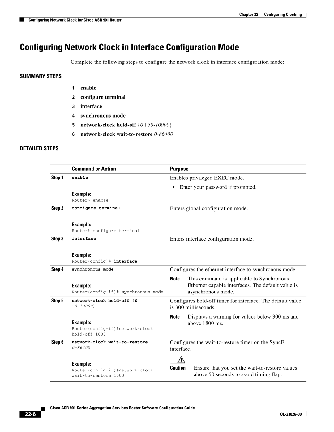 Cisco Systems A9014CFD manual Configuring Network Clock in Interface Configuration Mode, 22-6 