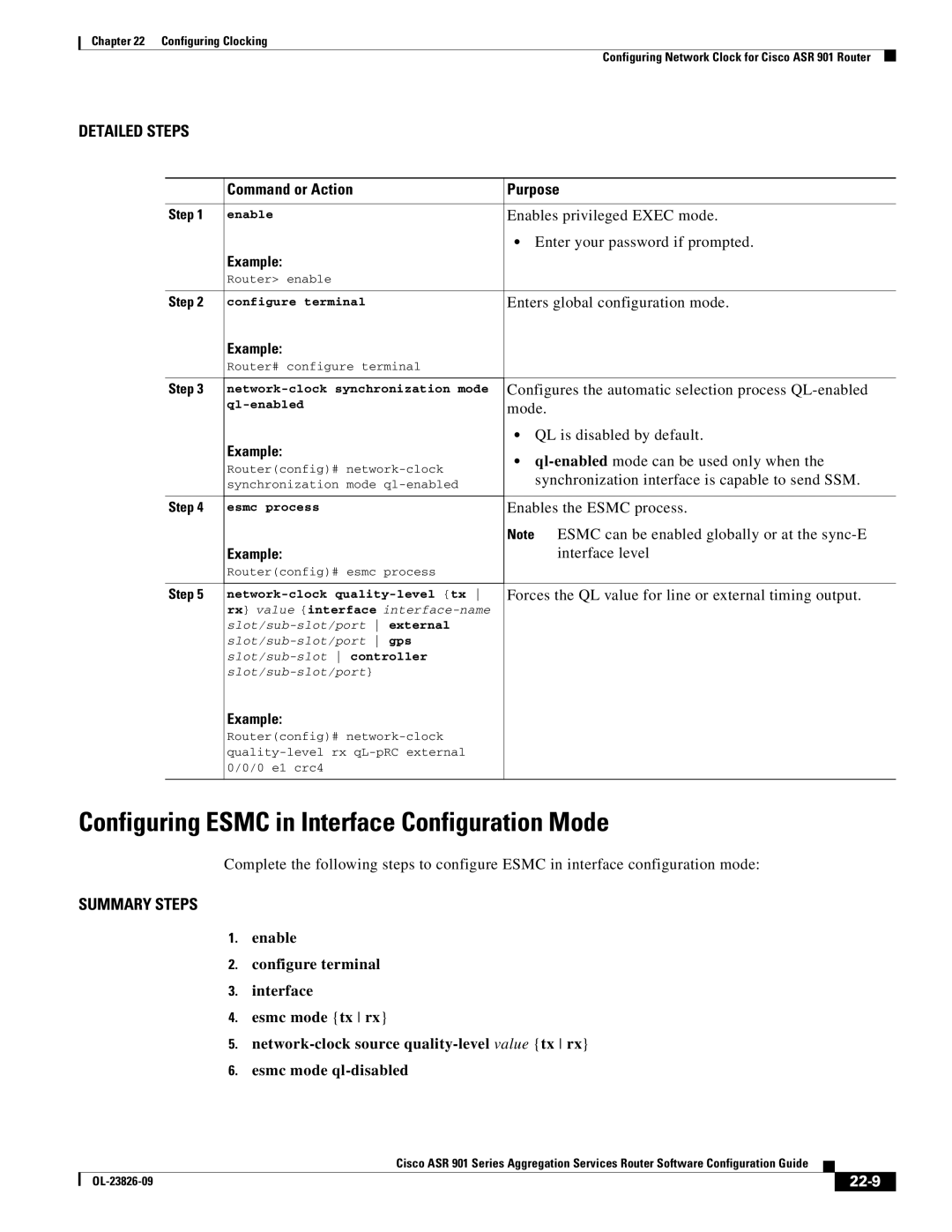 Cisco Systems A9014CFD manual Configuring Esmc in Interface Configuration Mode, 22-9 