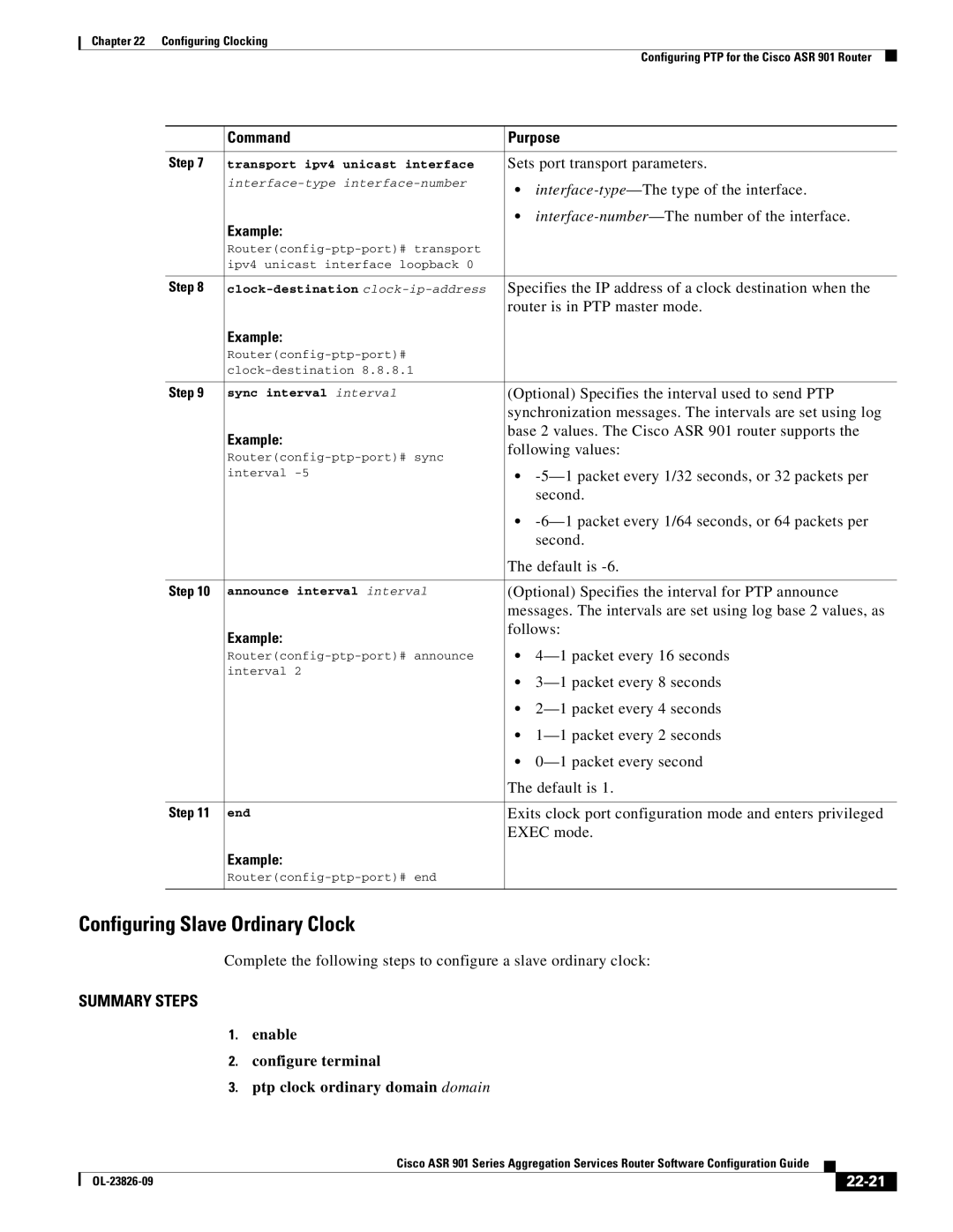 Cisco Systems A9014CFD manual Configuring Slave Ordinary Clock, 22-21 