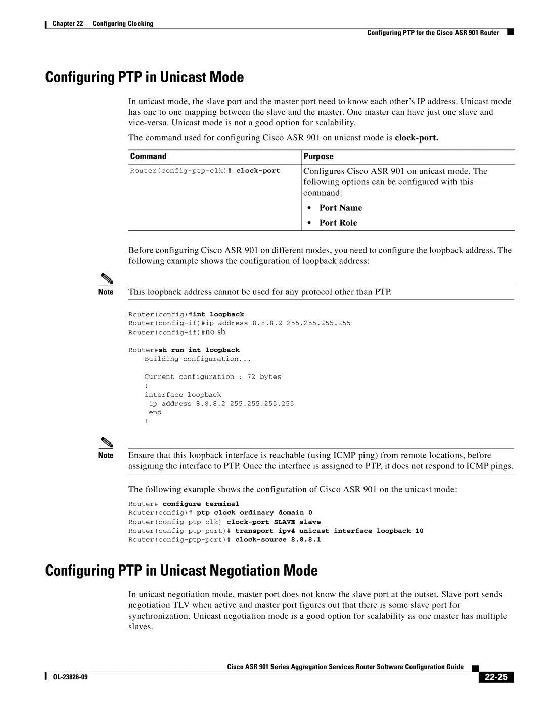 Cisco Systems A9014CFD Configuring PTP in Unicast Mode, Configuring PTP in Unicast Negotiation Mode, Port Name, Port Role 