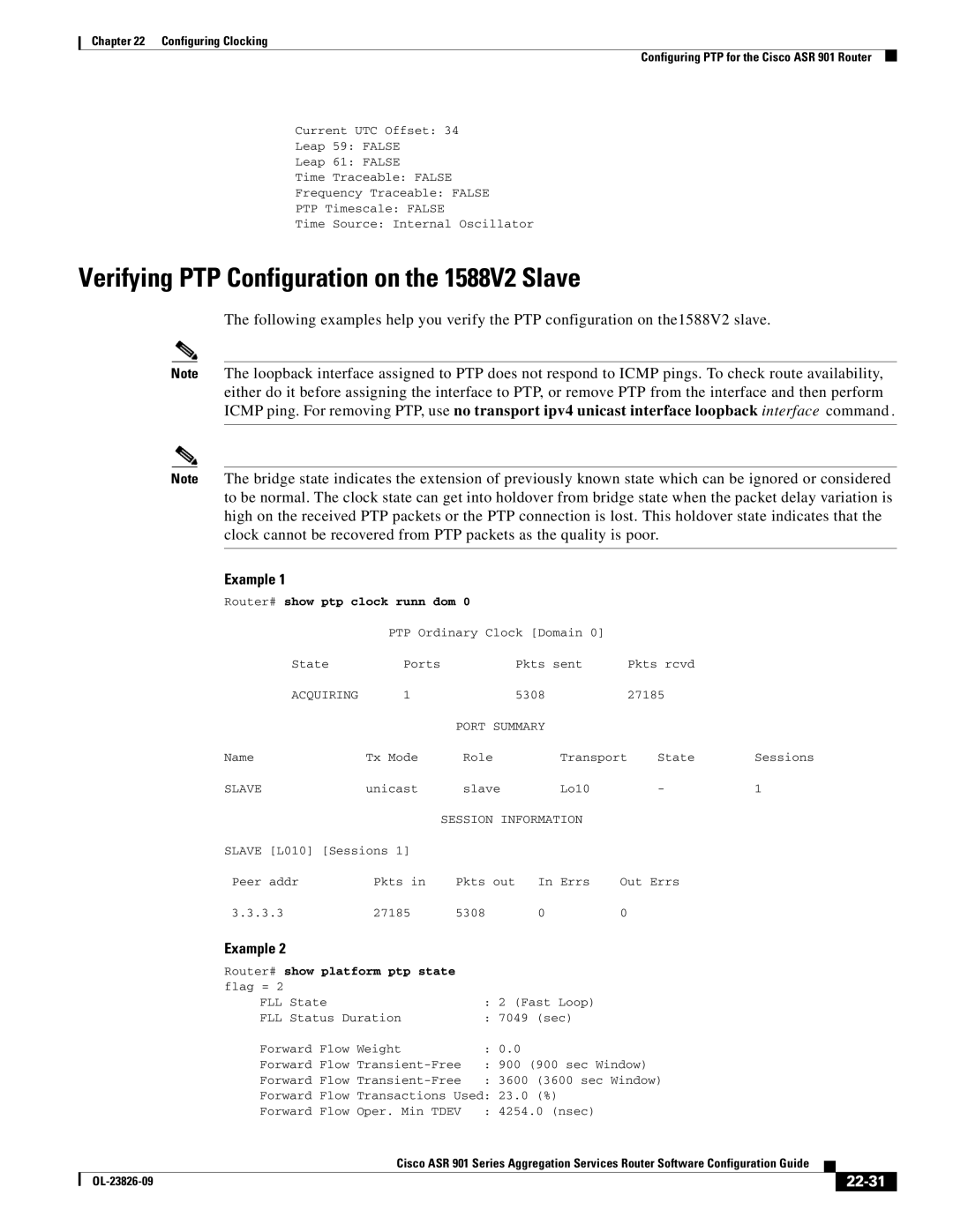 Cisco Systems A9014CFD manual Verifying PTP Configuration on the 1588V2 Slave, 22-31, Router# show ptp clock runn dom 