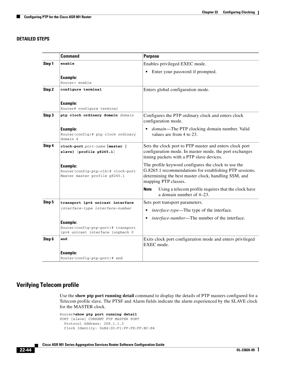 Cisco Systems A9014CFD manual Verifying Telecom profile, Timing packets with a PTP slave devices, 22-44 