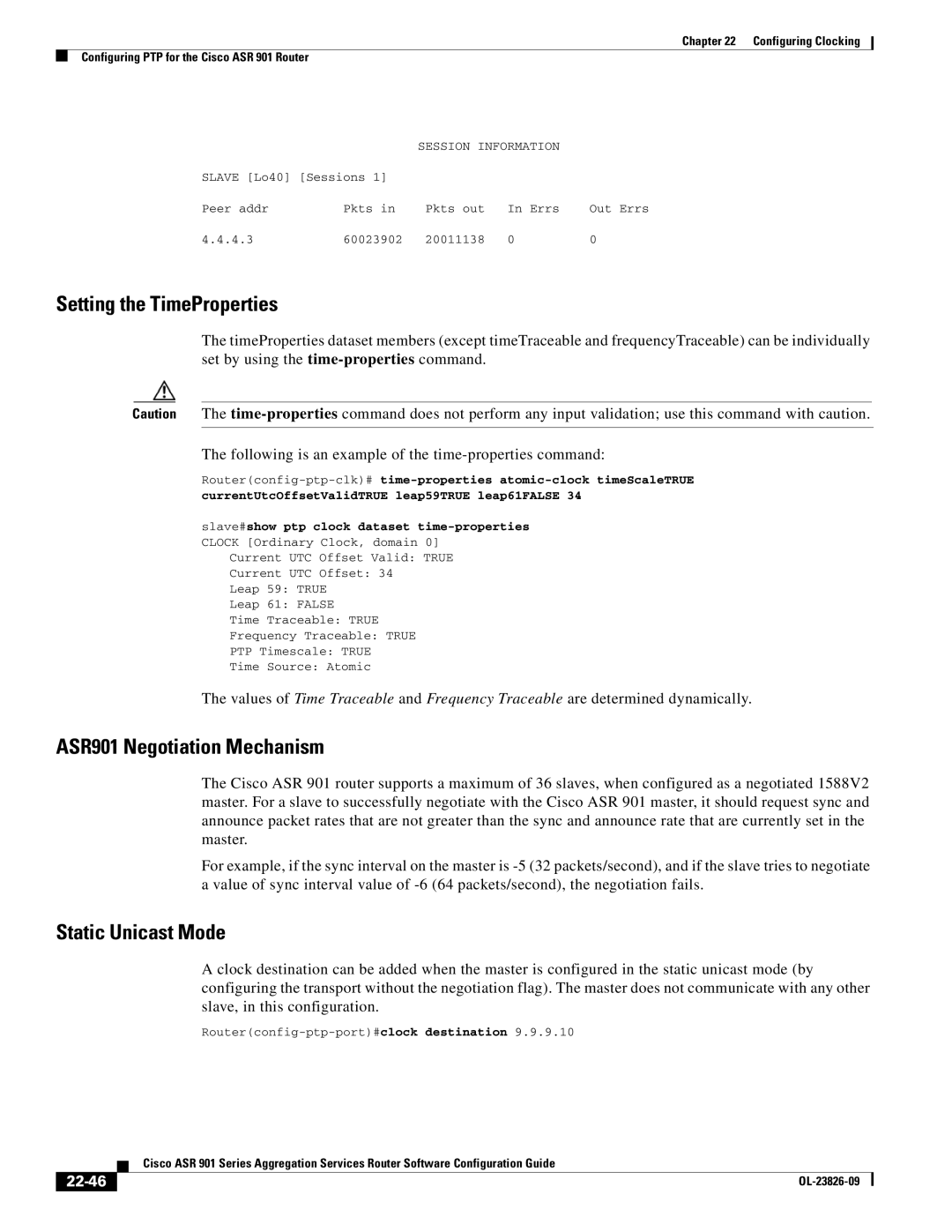 Cisco Systems A9014CFD manual Setting the TimeProperties, ASR901 Negotiation Mechanism, Static Unicast Mode, 22-46 