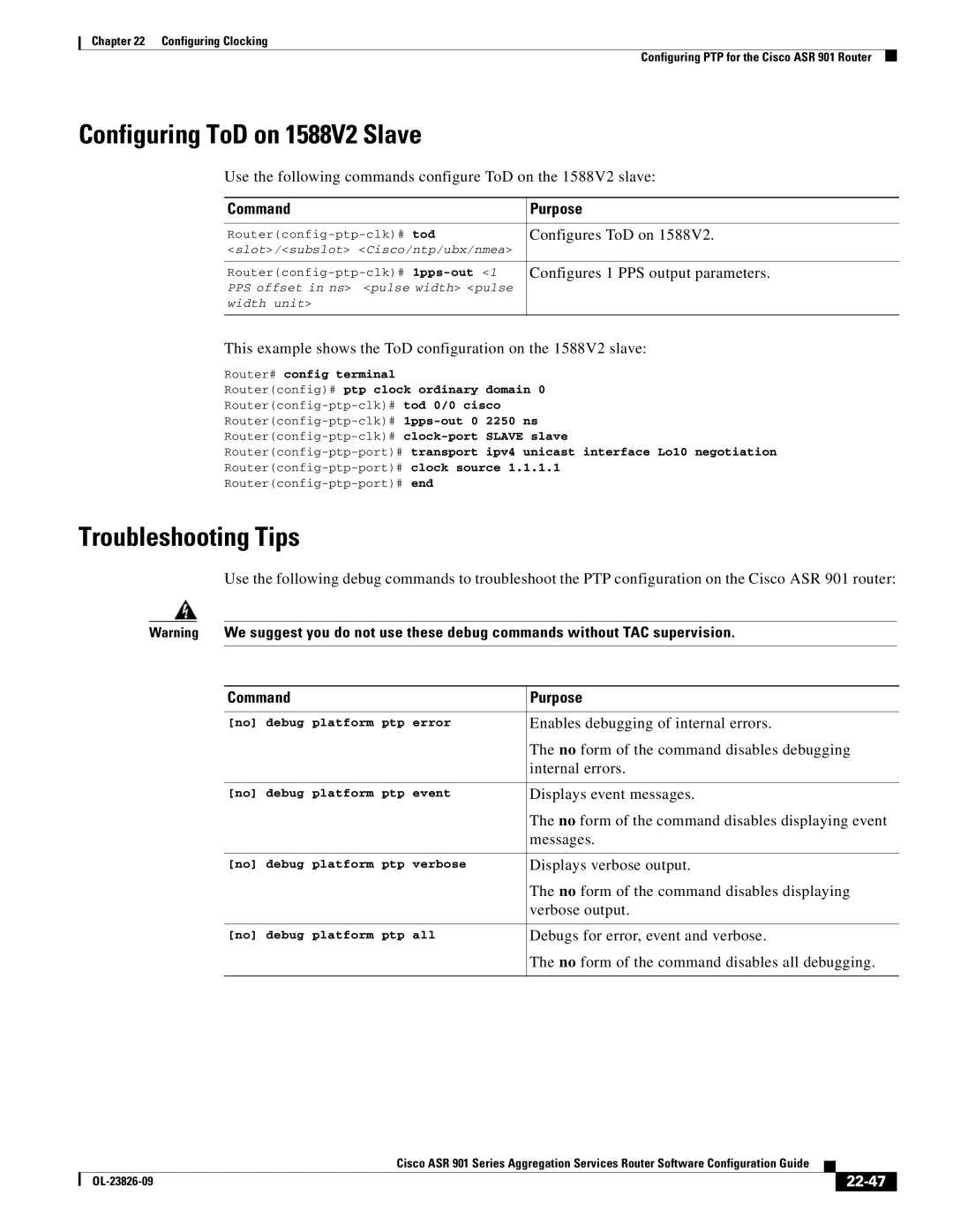 Cisco Systems A9014CFD manual Configuring ToD on 1588V2 Slave, 22-47 