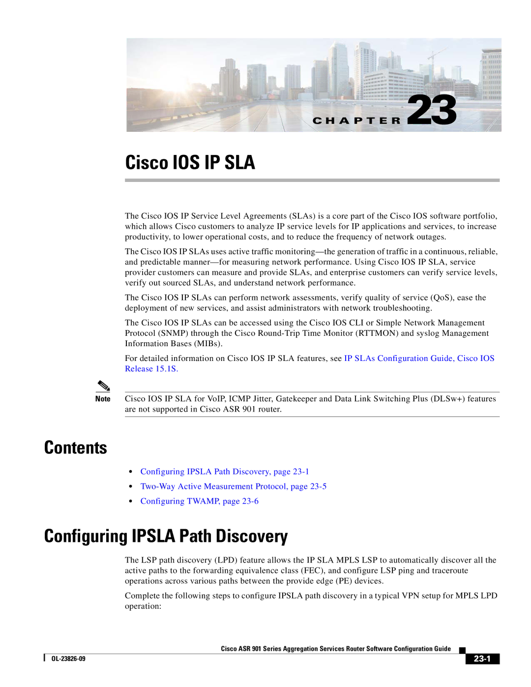 Cisco Systems A9014CFD manual Cisco IOS IP SLA, Configuring Ipsla Path Discovery, 23-1 