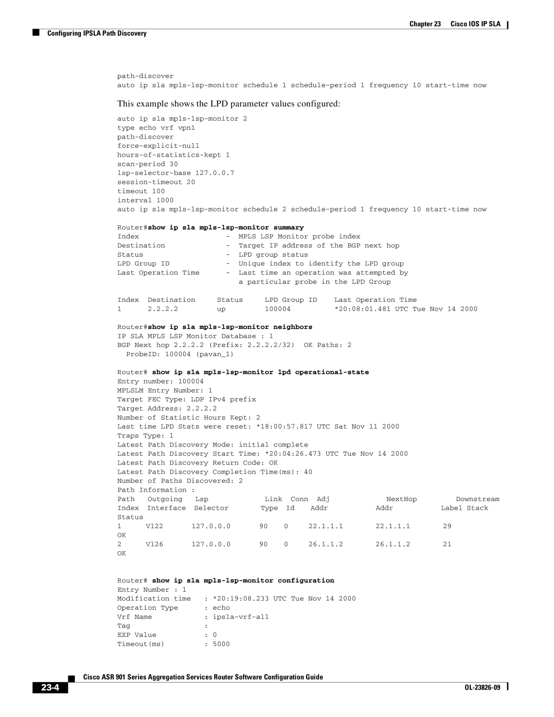 Cisco Systems A9014CFD manual This example shows the LPD parameter values configured, 23-4 