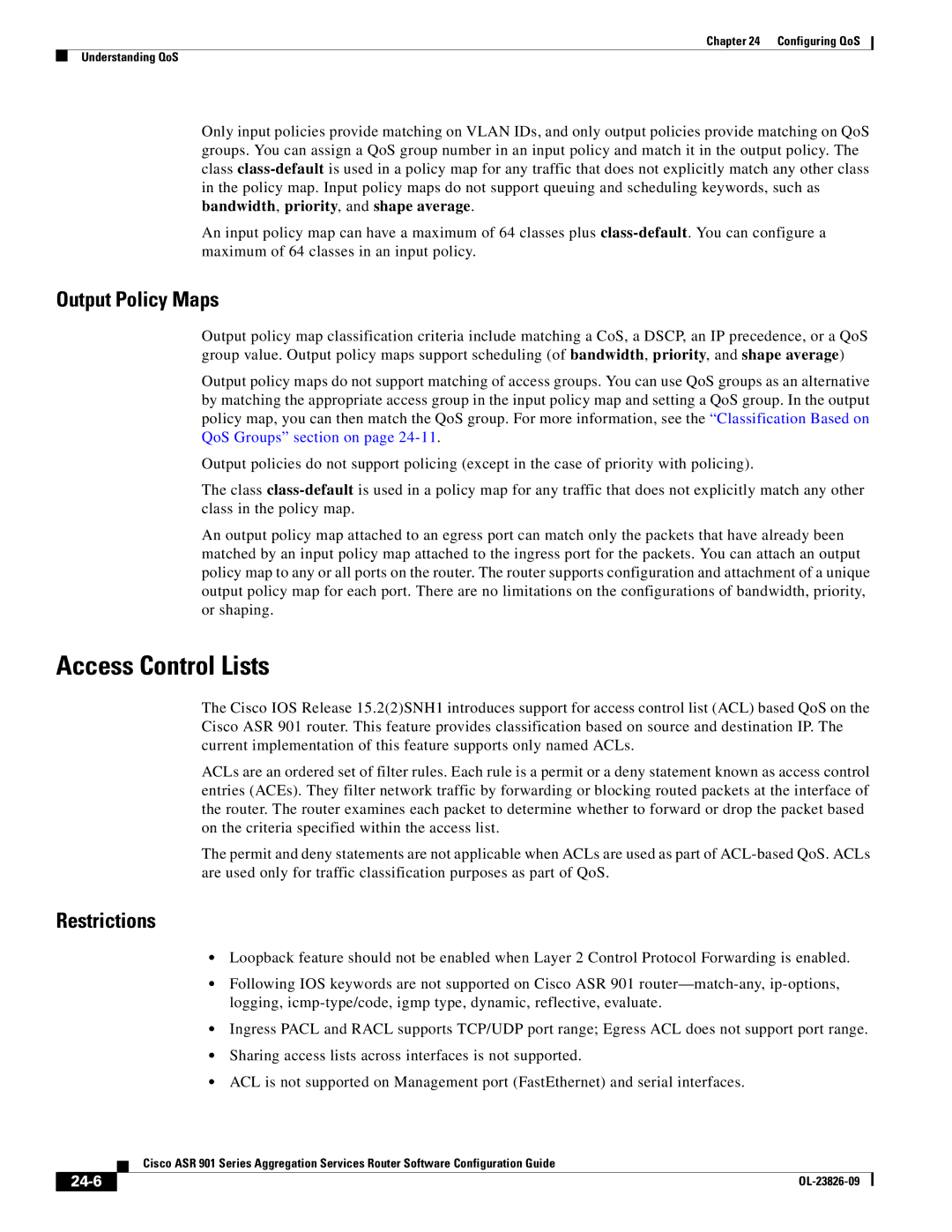 Cisco Systems A9014CFD manual Access Control Lists, Output Policy Maps, 24-6 