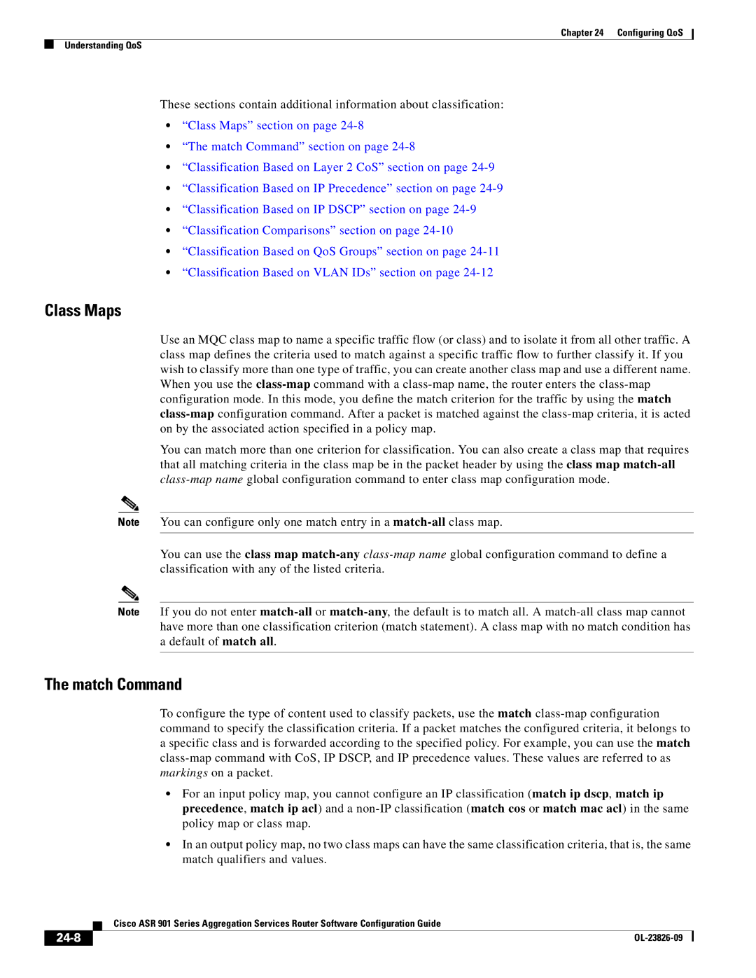 Cisco Systems A9014CFD manual Class Maps, Match Command, 24-8 