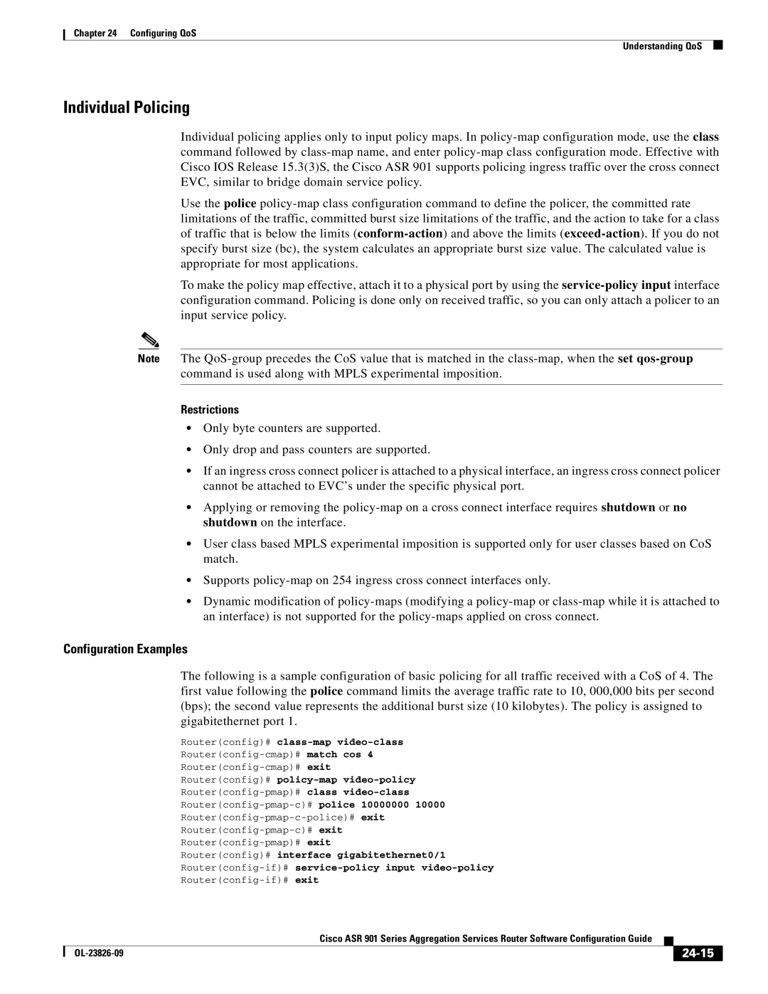 Cisco Systems A9014CFD manual Individual Policing, Gigabitethernet port, 24-15 