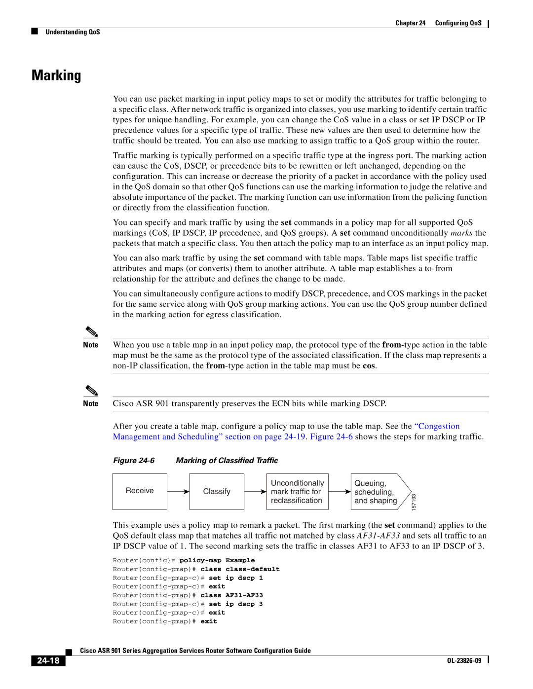 Cisco Systems A9014CFD manual Marking, 24-18, Routerconfig# policy-map Example 