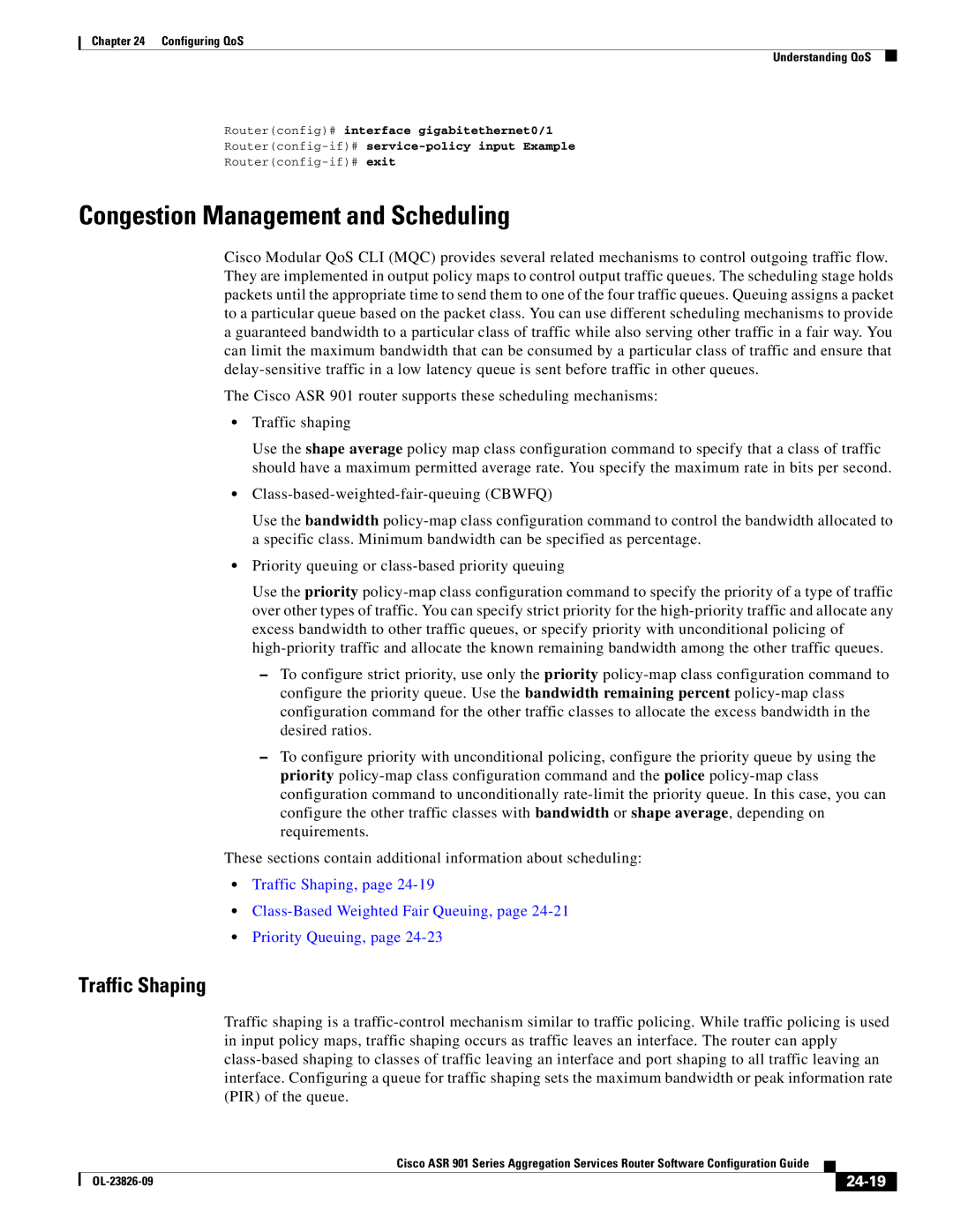 Cisco Systems A9014CFD manual Congestion Management and Scheduling, Traffic Shaping, 24-19 