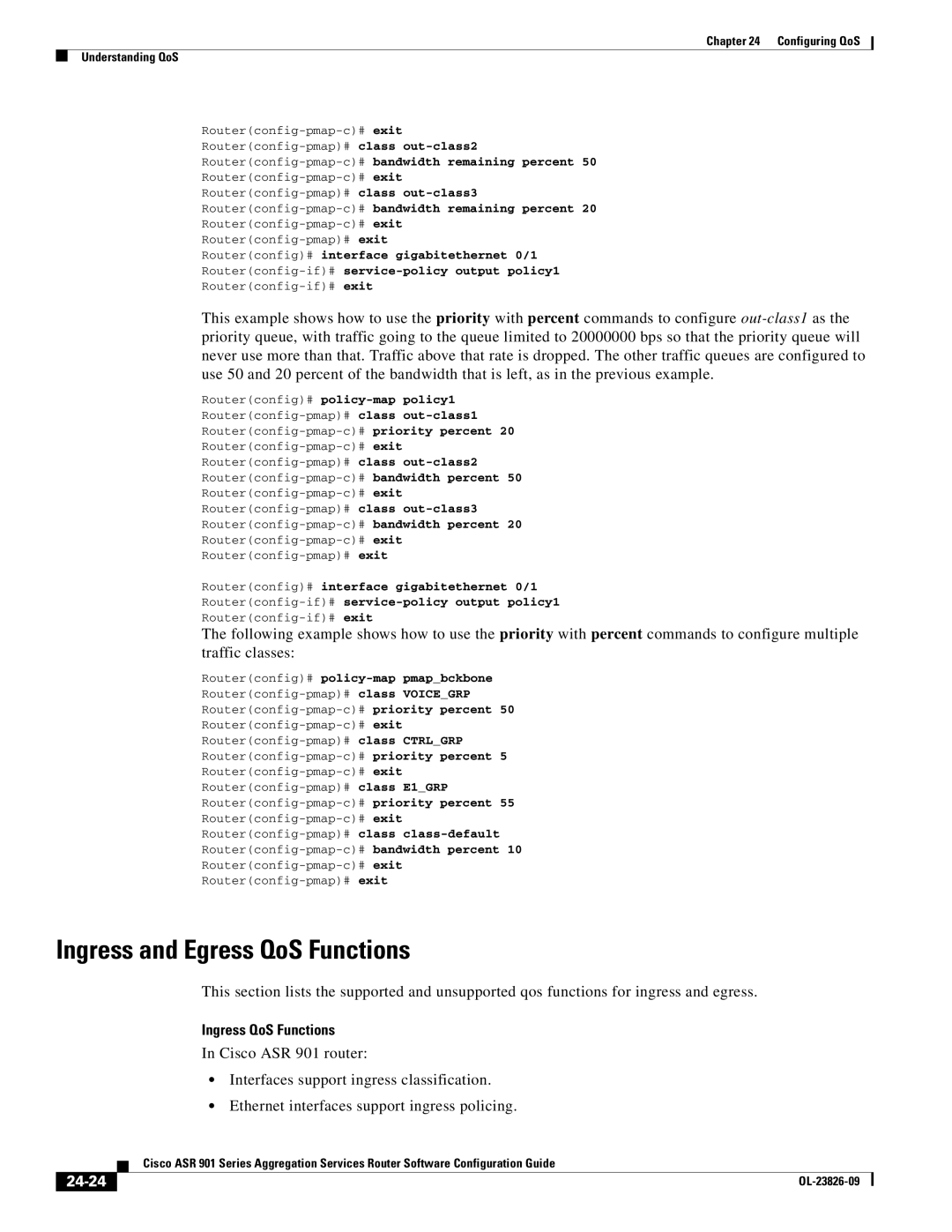 Cisco Systems A9014CFD manual Ingress and Egress QoS Functions, Ingress QoS Functions, 24-24 