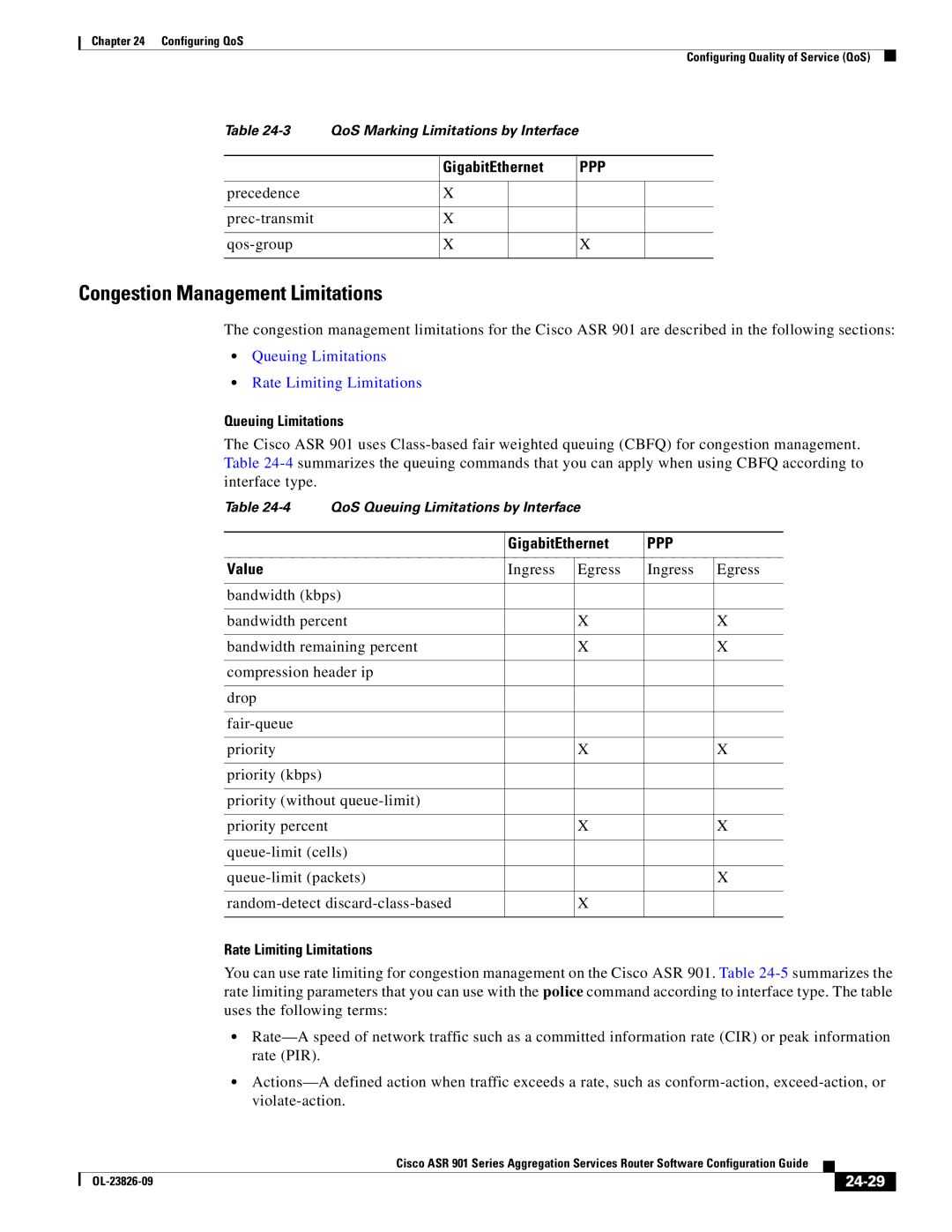 Cisco Systems A9014CFD Congestion Management Limitations, Precedence Prec-transmit Qos-group, Queuing Limitations, 24-29 