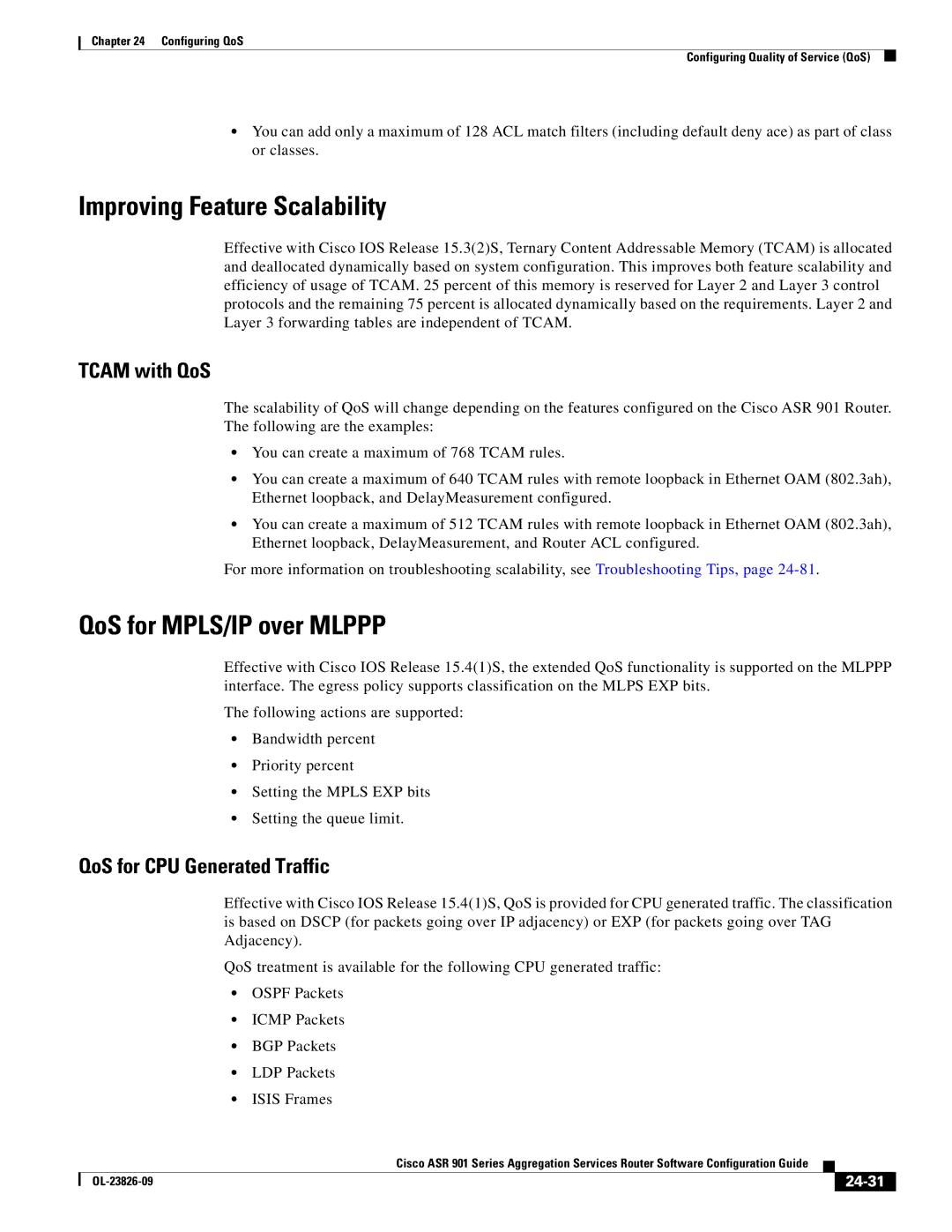 Cisco Systems A9014CFD manual Improving Feature Scalability, QoS for MPLS/IP over Mlppp, Tcam with QoS, 24-31 