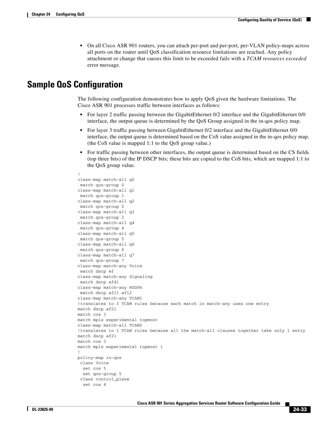 Cisco Systems A9014CFD manual Sample QoS Configuration, 24-33 