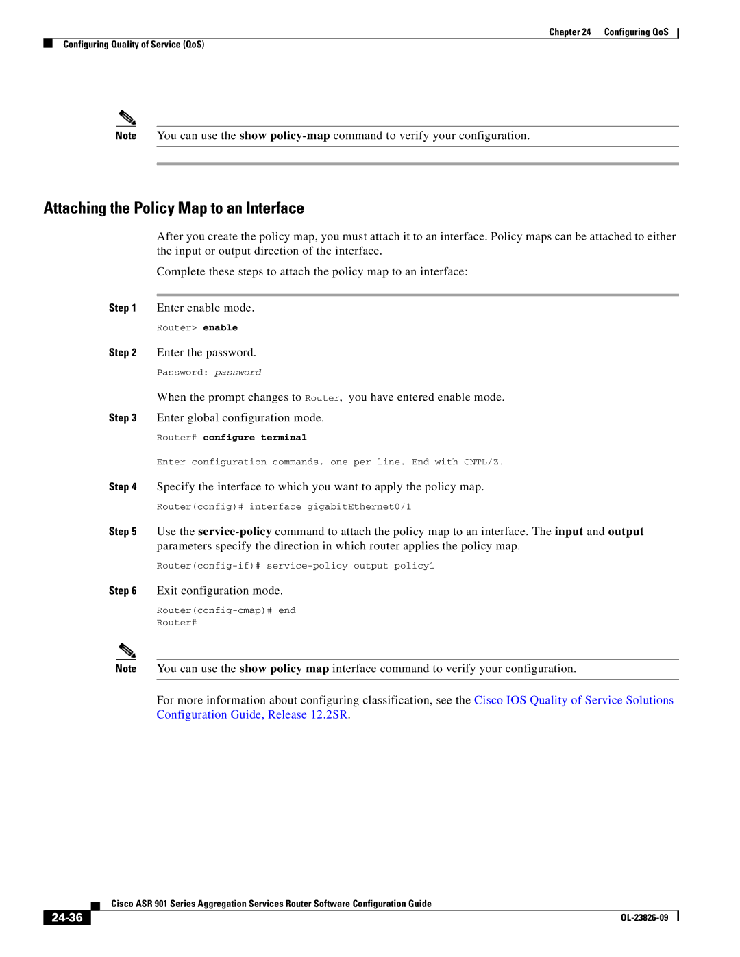 Cisco Systems A9014CFD manual Attaching the Policy Map to an Interface, 24-36 