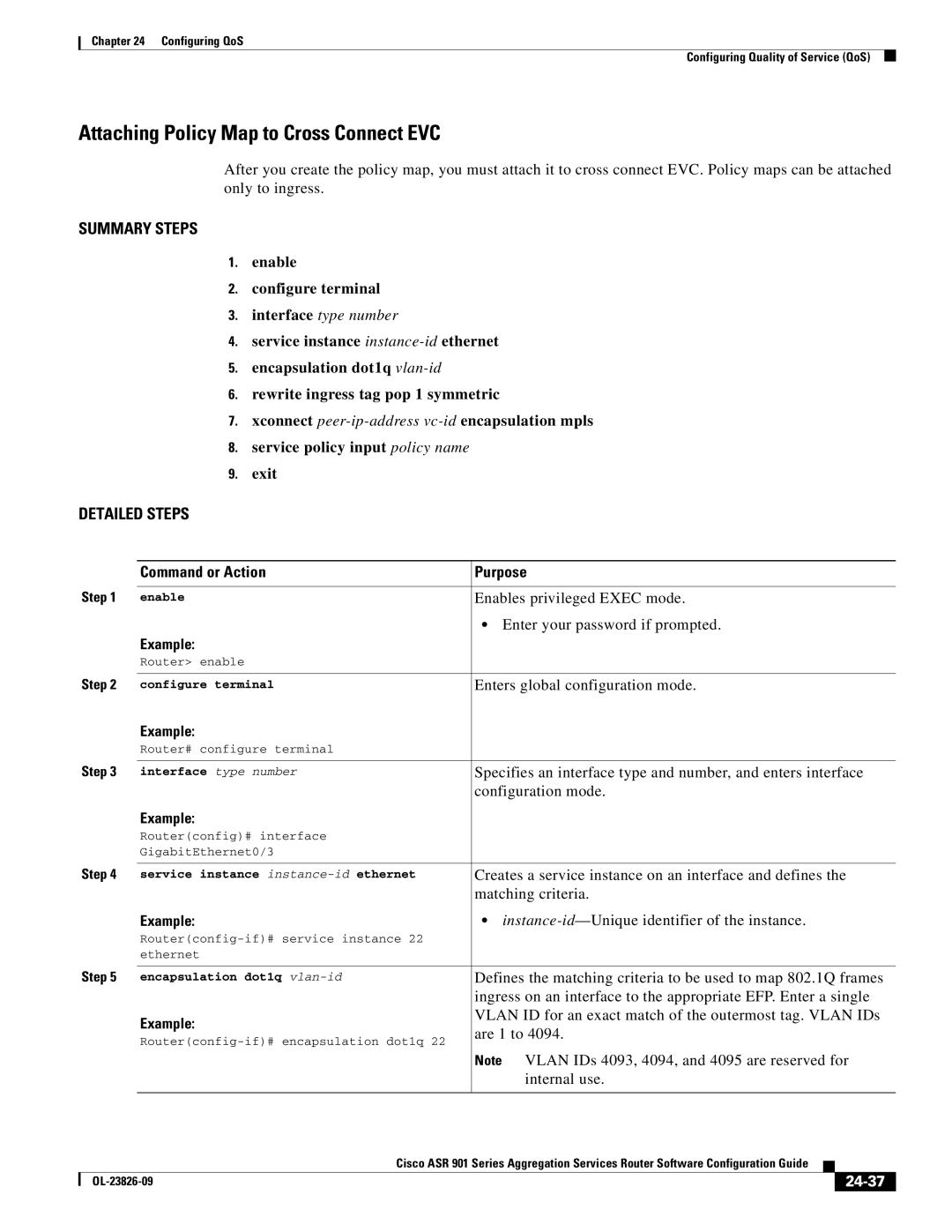 Cisco Systems A9014CFD manual Attaching Policy Map to Cross Connect EVC, 24-37 