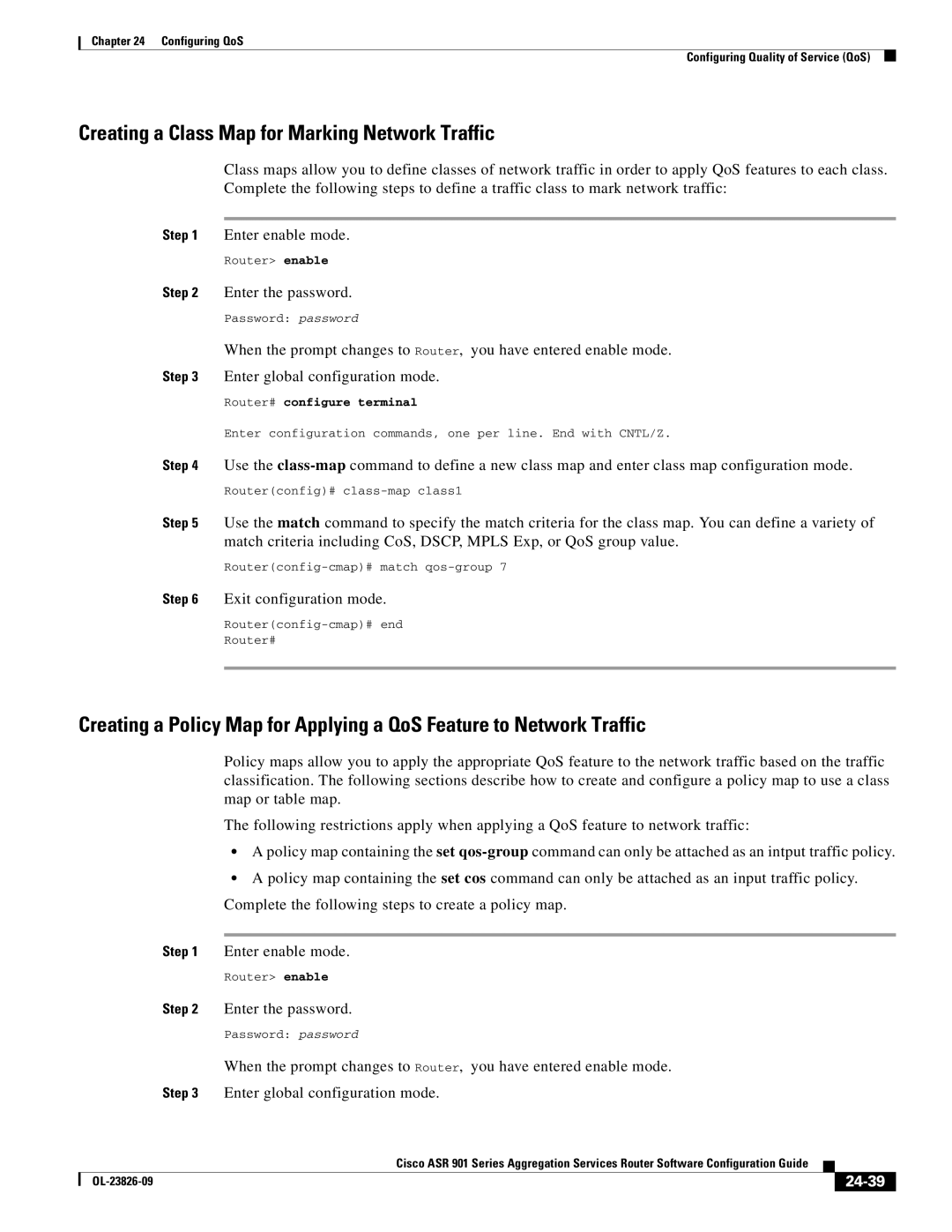 Cisco Systems A9014CFD manual Creating a Class Map for Marking Network Traffic, 24-39 