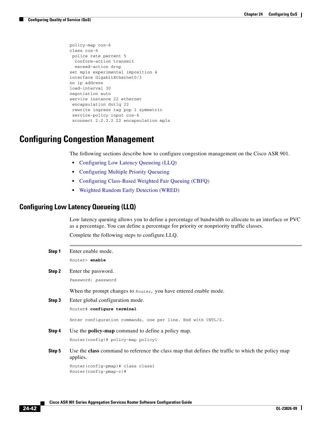 Cisco Systems A9014CFD manual Configuring Congestion Management, Configuring Low Latency Queueing LLQ, 24-42 