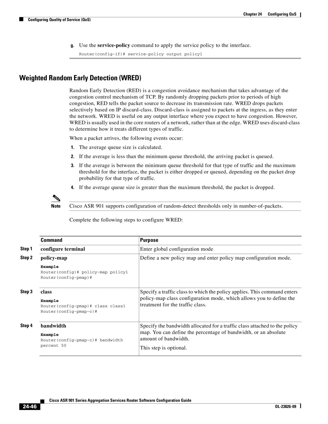 Cisco Systems A9014CFD manual Weighted Random Early Detection Wred, Amount of bandwidth, This step is optional, 24-46 