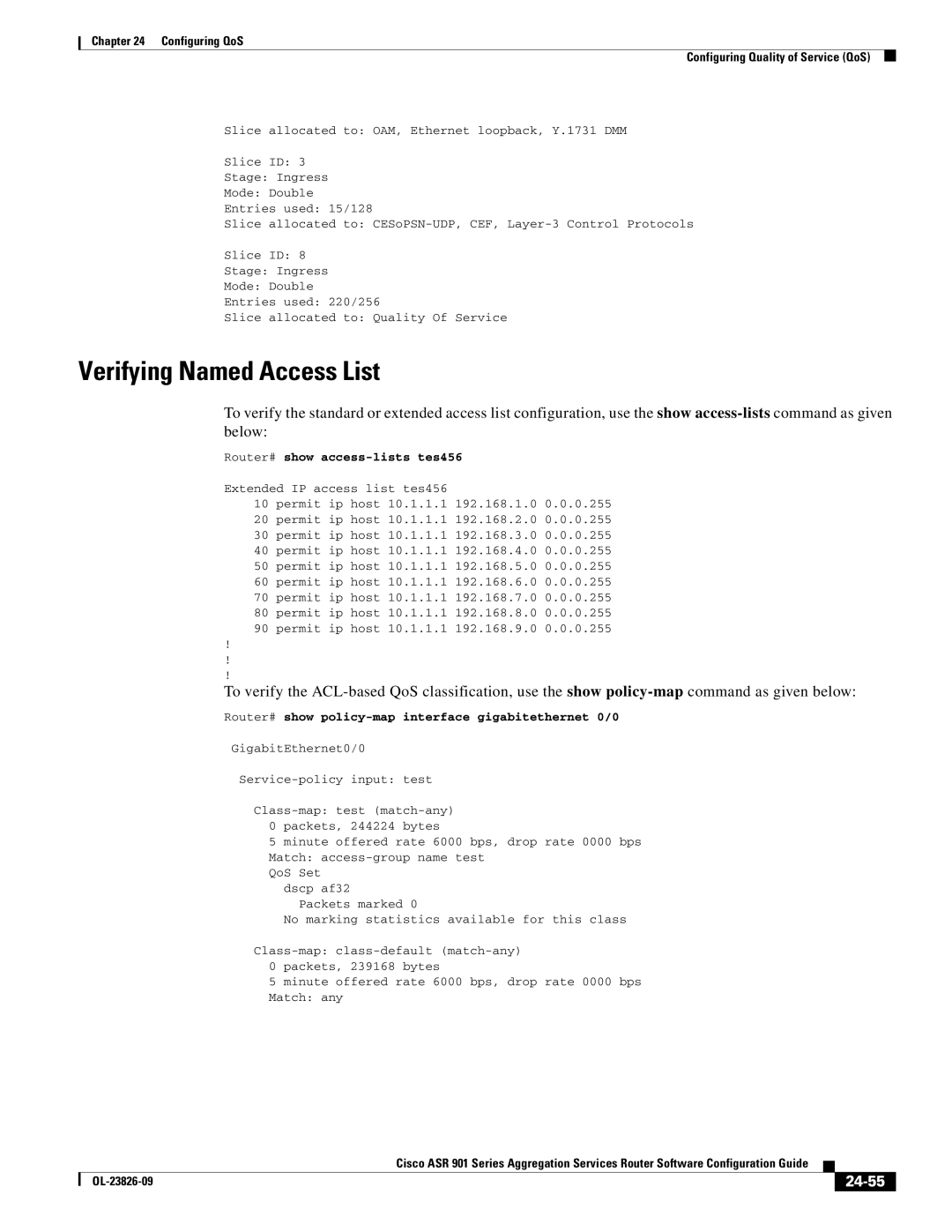 Cisco Systems A9014CFD manual Verifying Named Access List, 24-55, Router# show access-lists tes456 