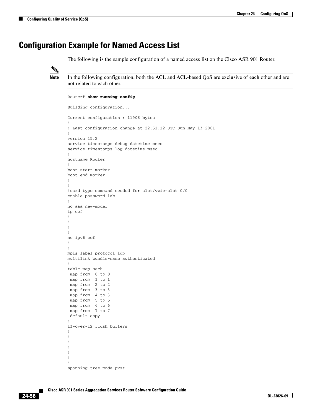 Cisco Systems A9014CFD manual Configuration Example for Named Access List, 24-56, Router# show running-config 